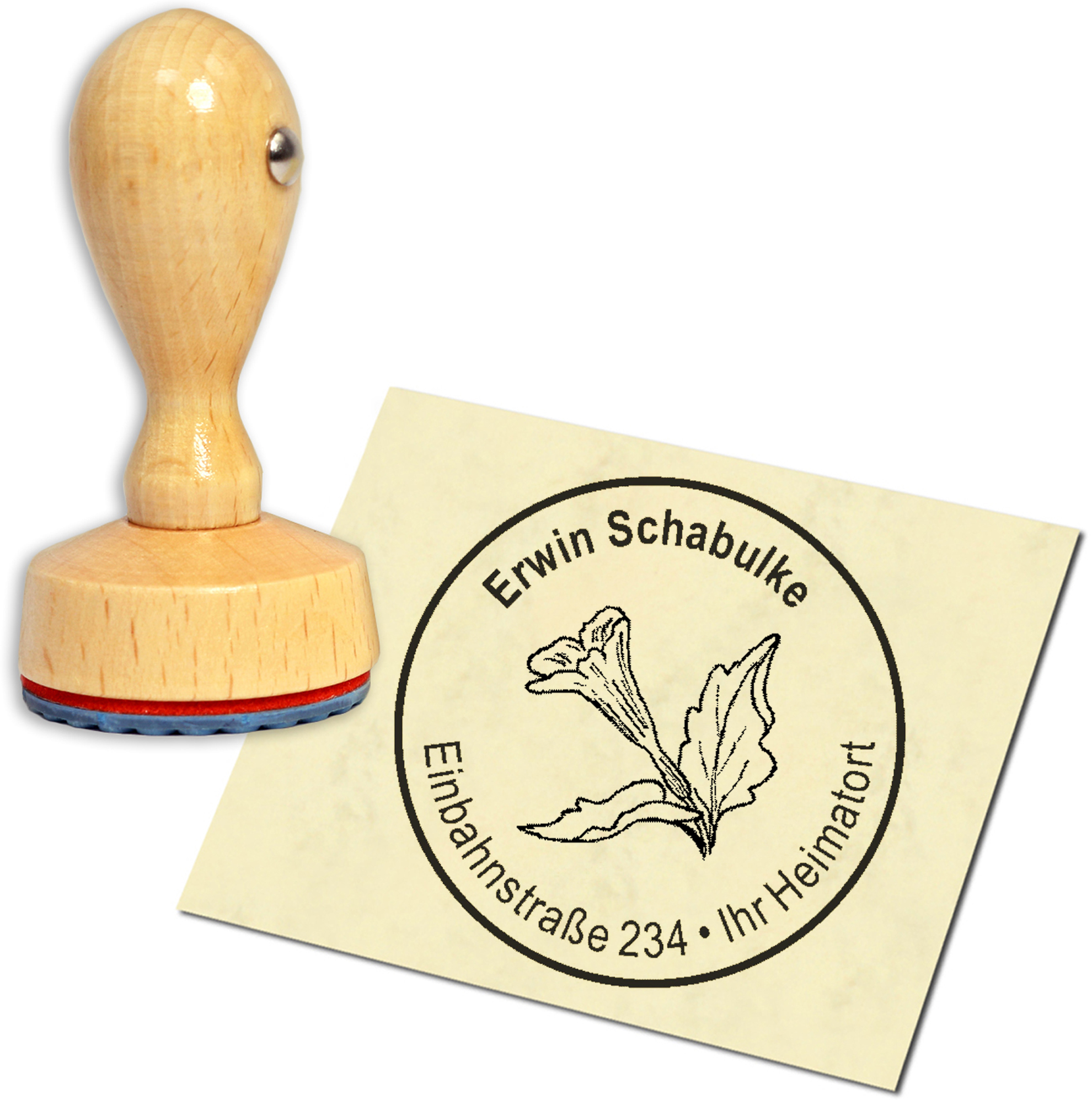 Stempel Adressstempel Holzstempel - Stechapfel - rund 40mm