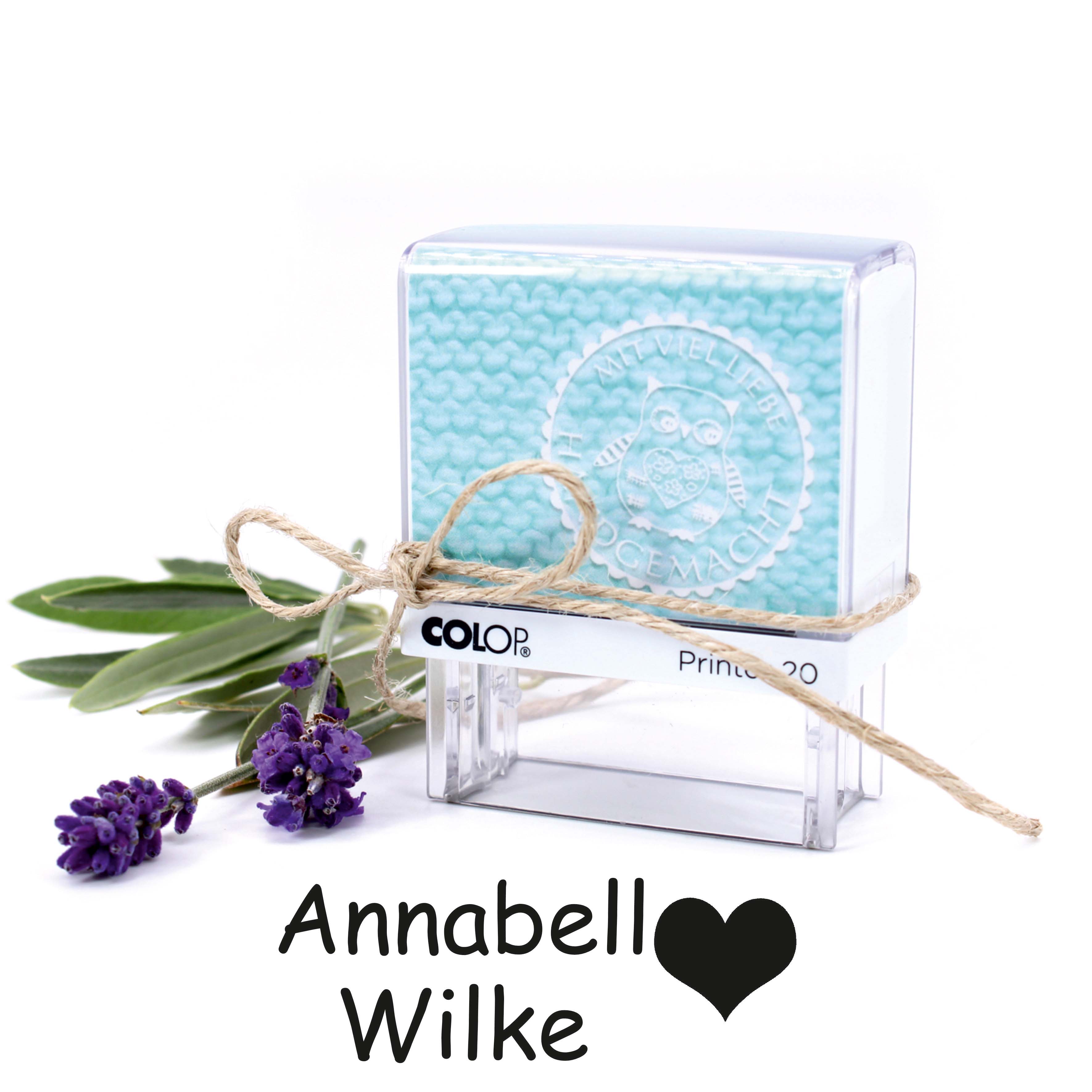 Textilstempel Herz - personalisierter Automatikstempel mit Namen - für Textilien Kleidung 38x14mm