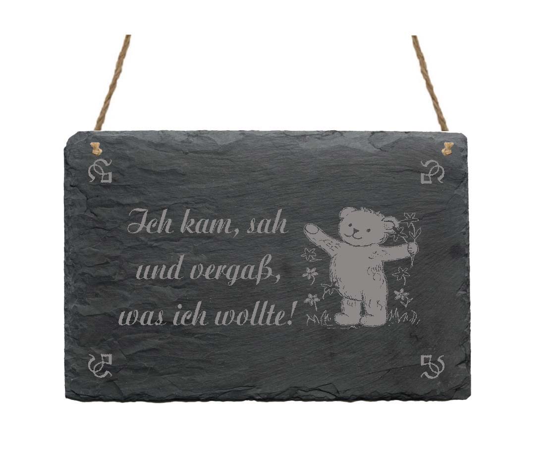 Schiefertafel « Ich kam, sah und vergaß... »