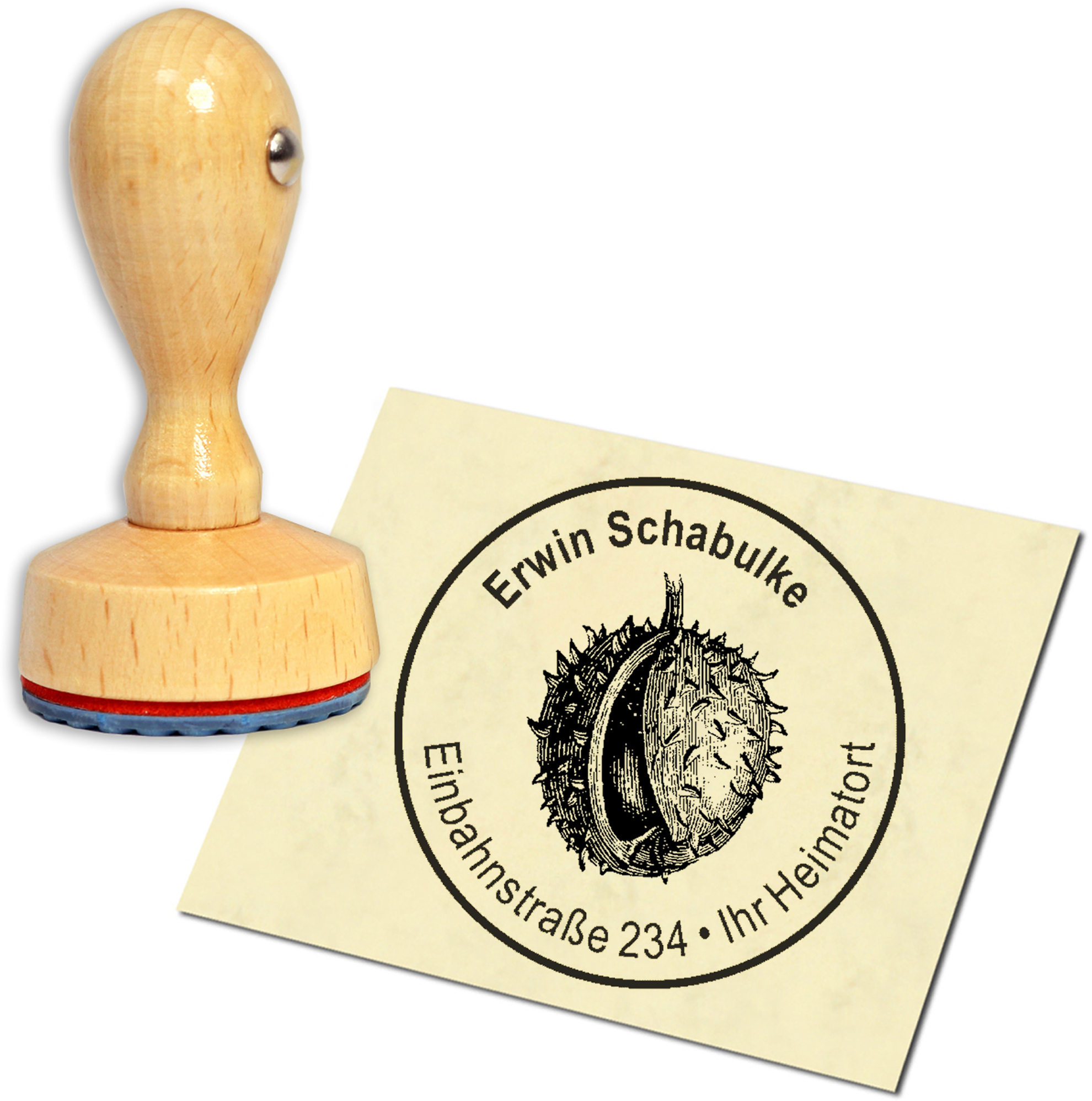 Stempel Adressstempel Holzstempel - Kastanie - rund 40mm