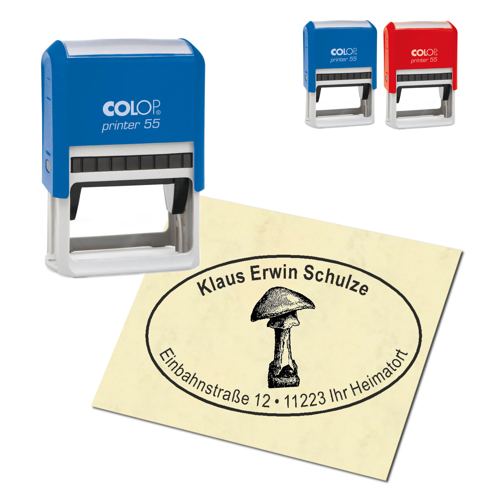 Adressstempel personalisiert Stempel - Pilz - oval 59 x 39 mm
