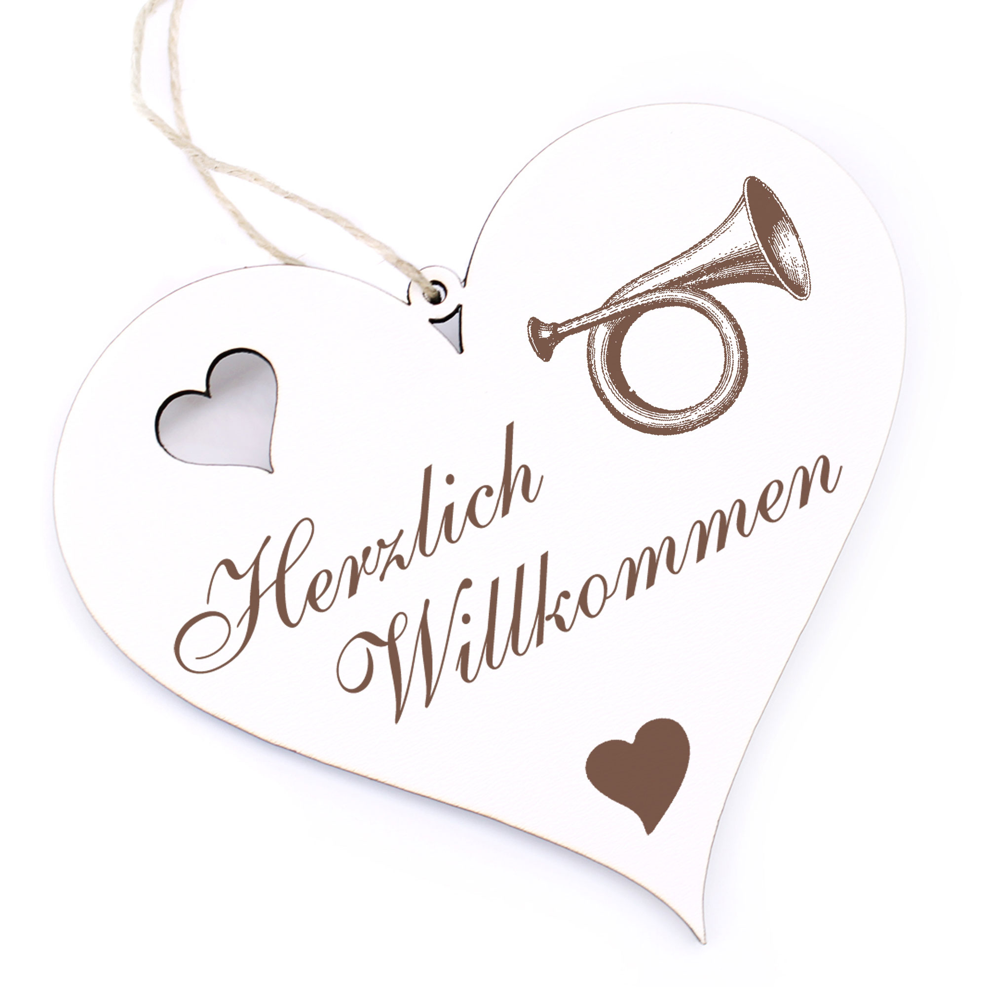 Herzlich Willkommen Schild - Waldhorn - Deko Herz Holz
