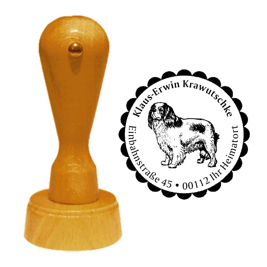 Adressstempel Cavalier King Charles Spaniel -  Holzstempel personalisiert mit Adresse - Ø 40 mm