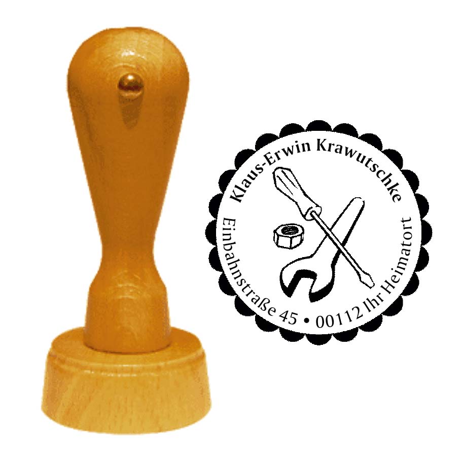 Adressenstempel « WERKZEUG » mit persönlichem Wunschtext