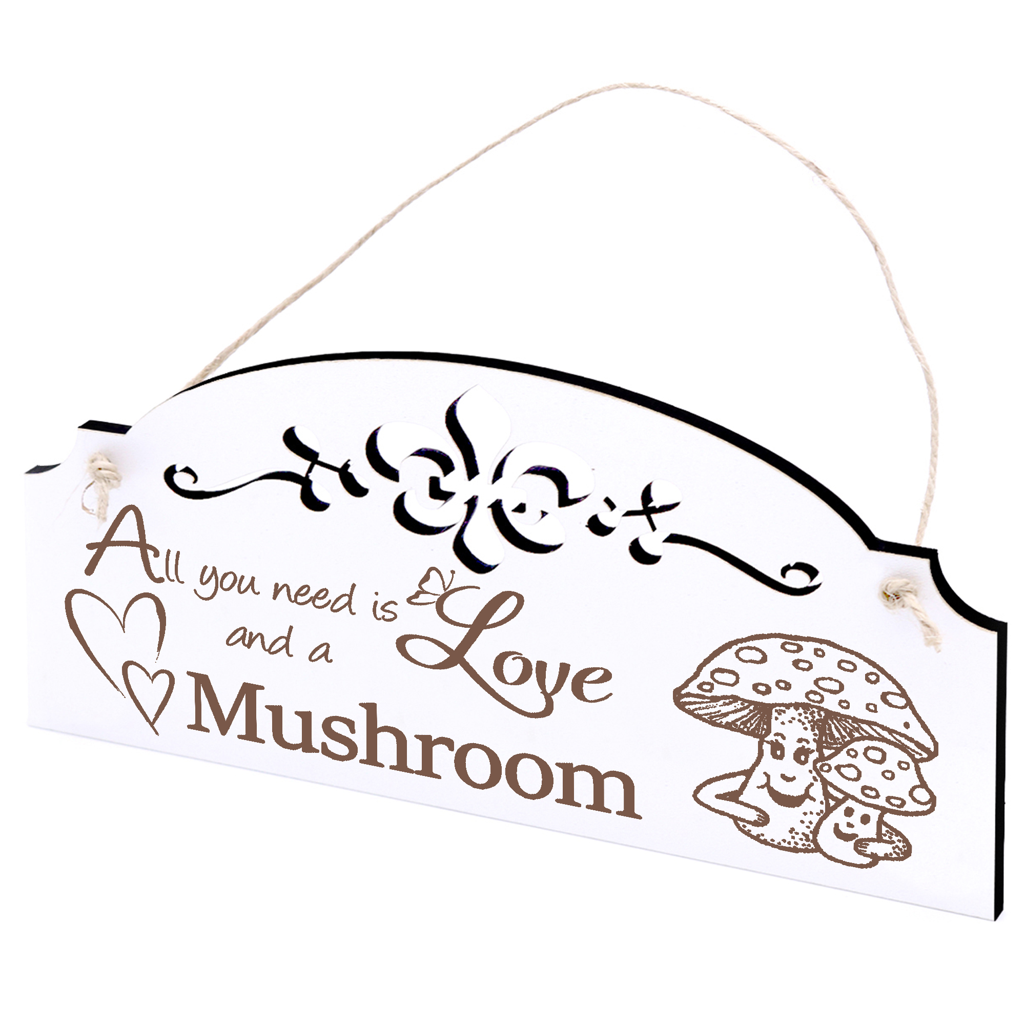 Schild Pilz mit Gesicht Deko 20x10cm - All you need is Love and a Mushroom - Holz