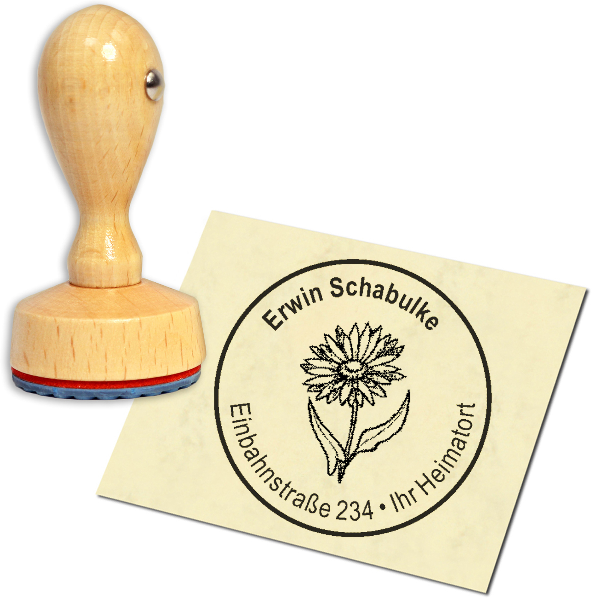 Stempel Adressstempel Holzstempel - Ringelblume - rund 40mm