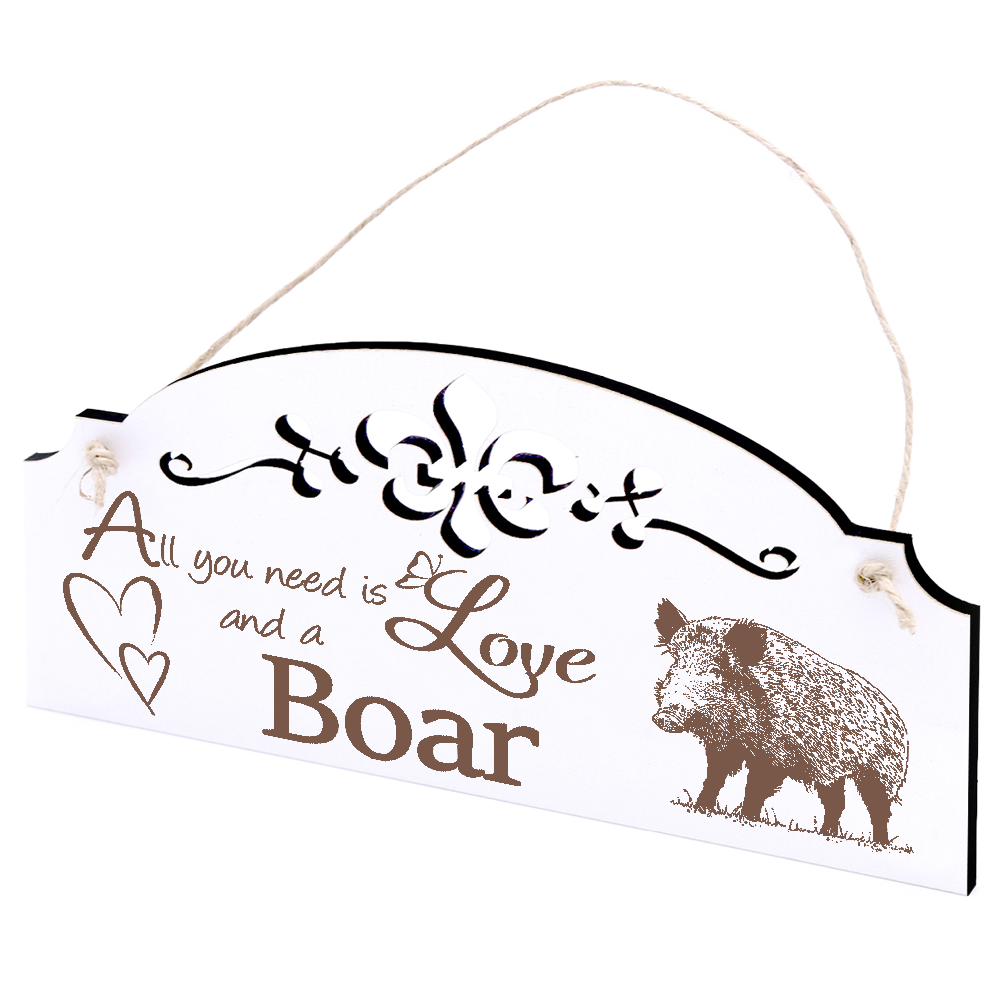 Schild Keiler Wildschwein Deko 20x10cm - All you need is Love and a Boar - Holz