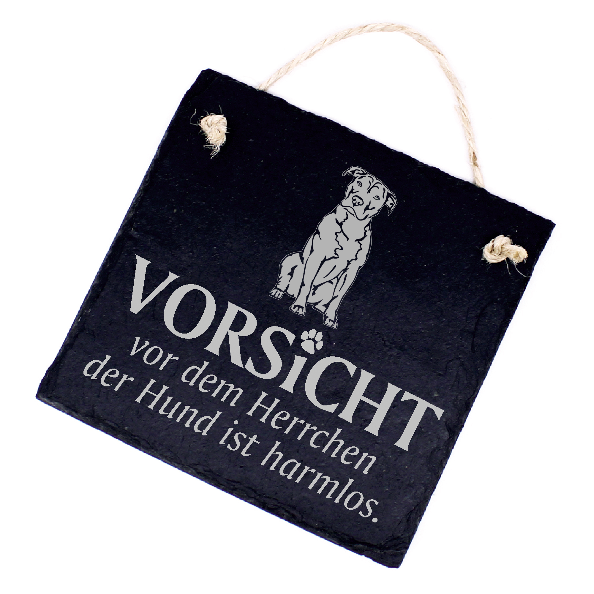 Hundeschild American Stafford Terrier Schild aus Schiefer - Vorsicht vor dem Herrchen - 11cm x 11cm