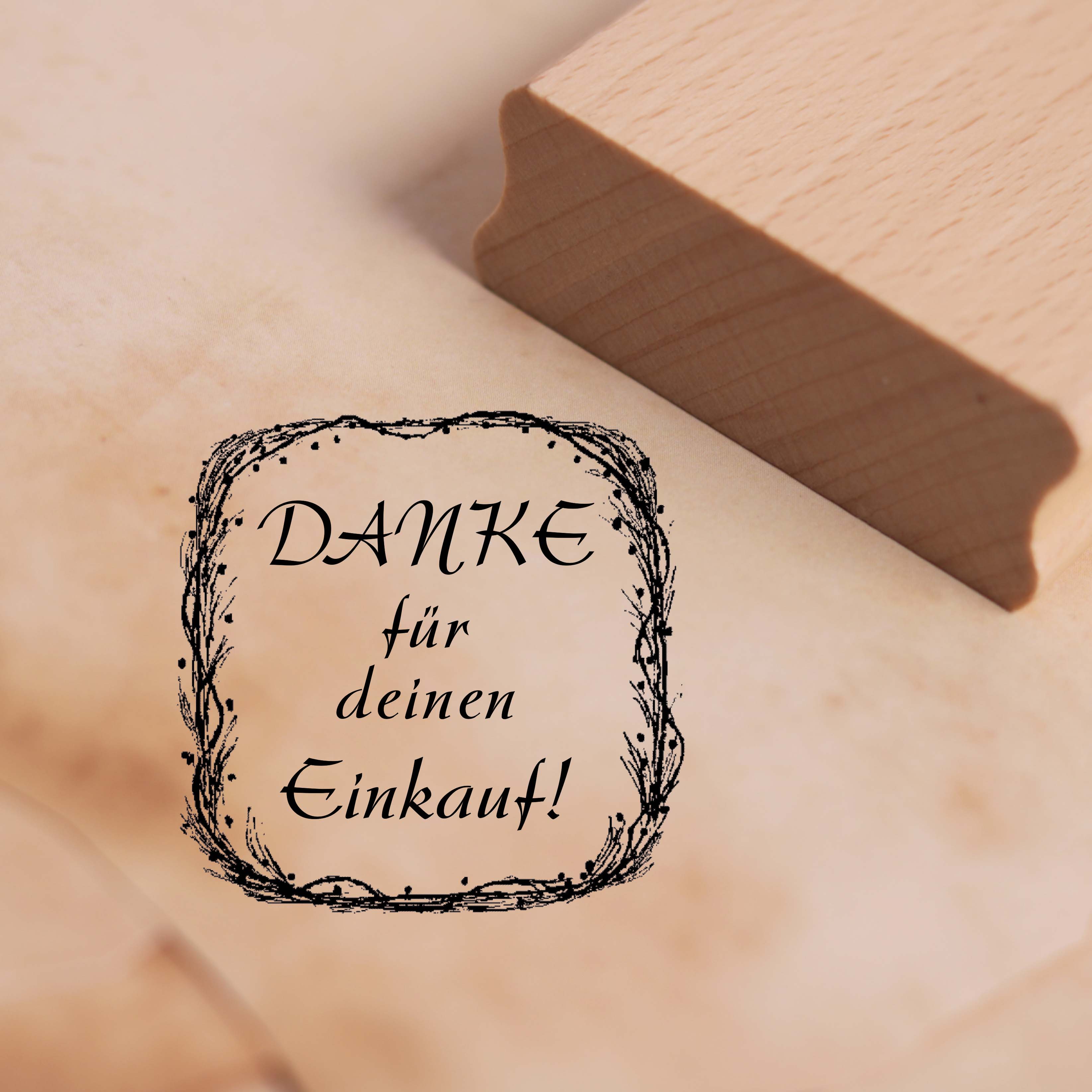Motivstempel Danke für deinen Einkauf Rahmen - Stempel Holzstempel 48 x 48 mm