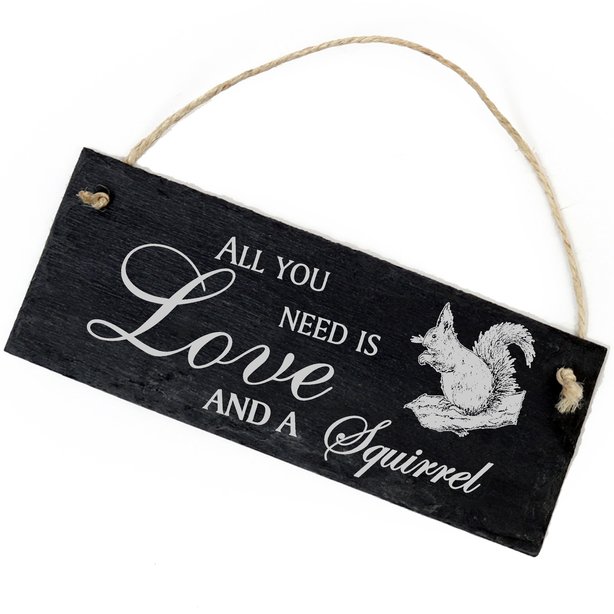 Schiefertafel Deko Eichhörnchen Schild 22 x 8 cm - All you need is Love and a Squirrel