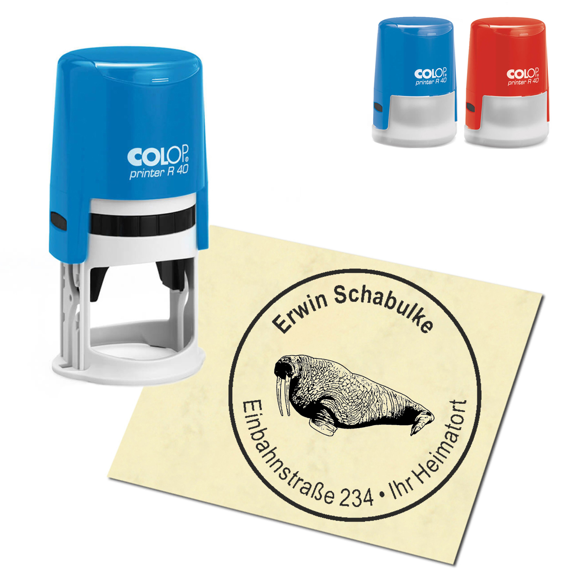 Stempel Adressstempel personalisiert - Walross - rund &empty; 40mm