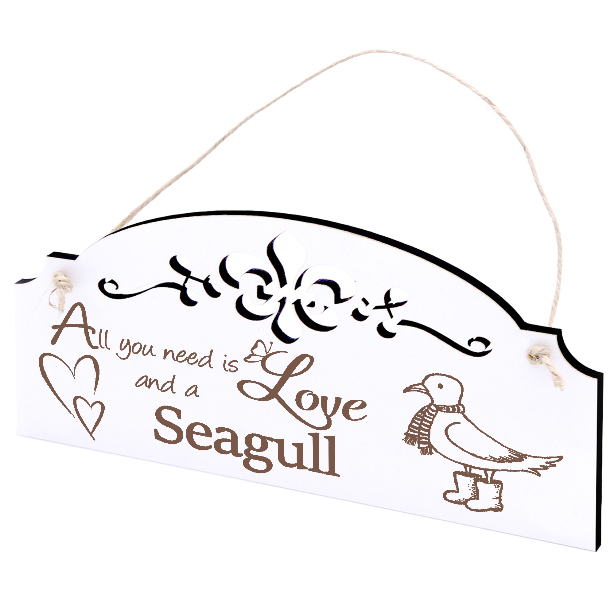 Schild Möwe mit Schal Deko 20x10cm - All you need is Love and a Seagull - Holz