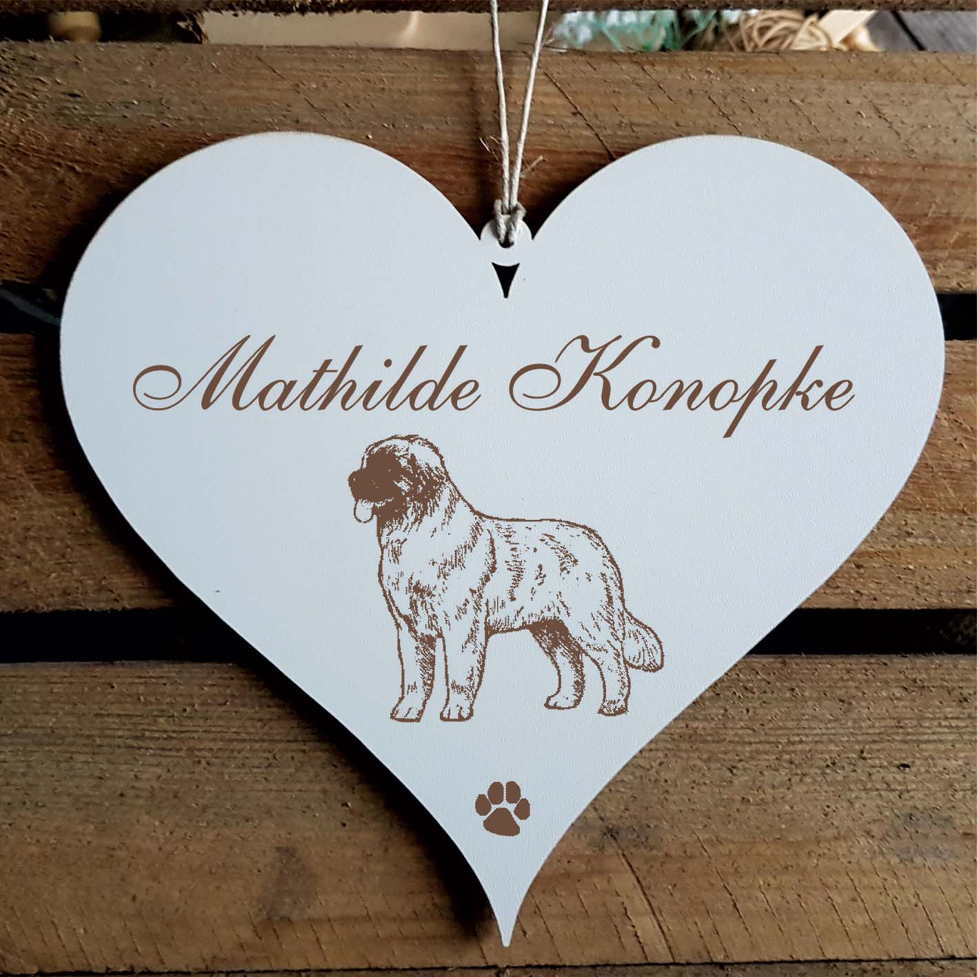 Herz Schild « Leonberger » mit Namen - Türschild zum Anhängen