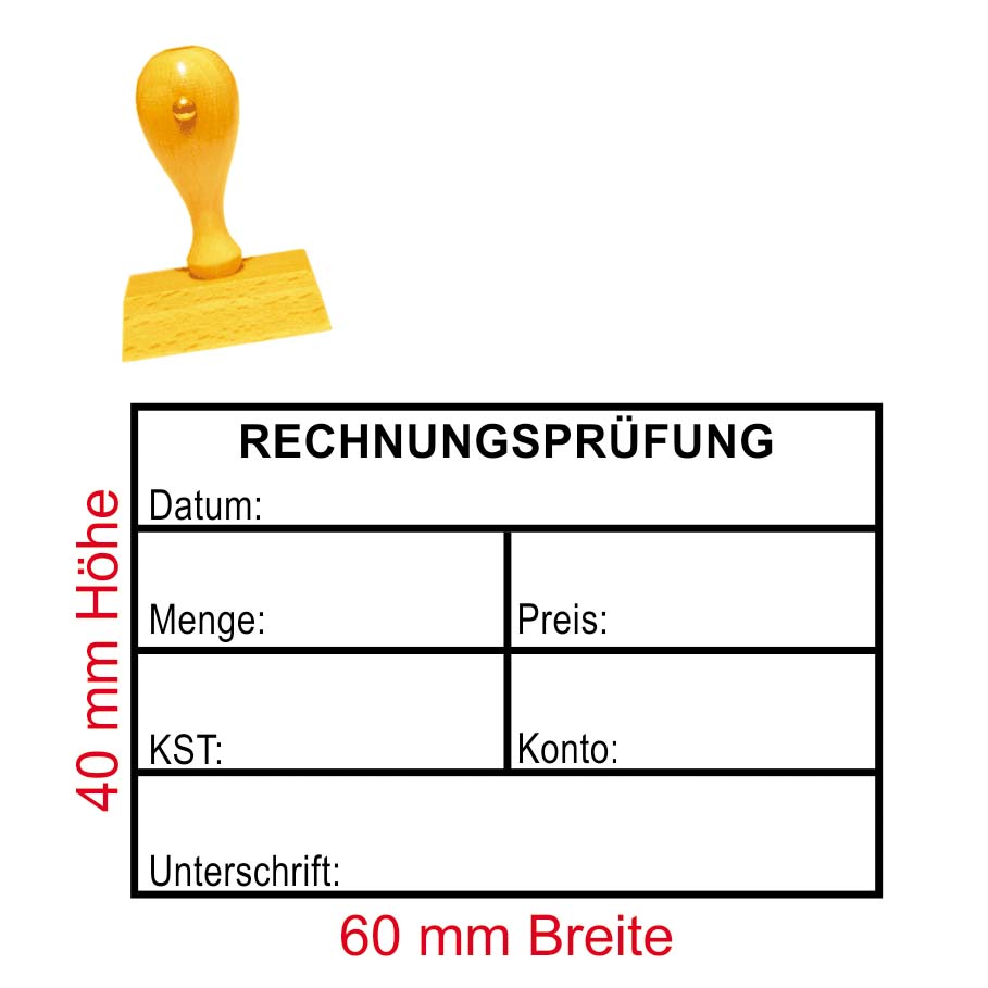 Stempel Rechnungsprüfung - Tabelle Datum Menge Preis - 60 x 40 mm