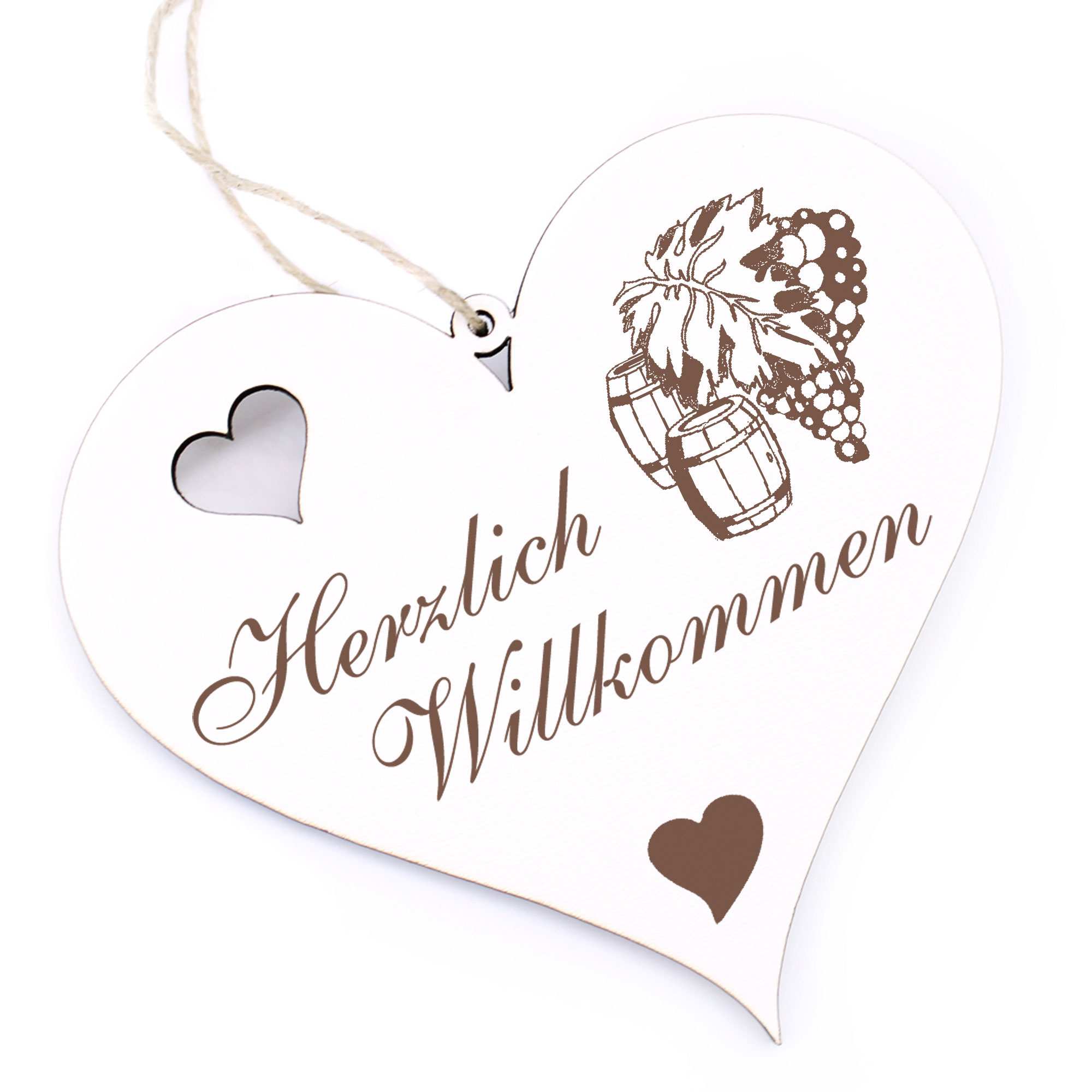 Herzlich Willkommen Schild - Weinrebe - Deko Herz Holz