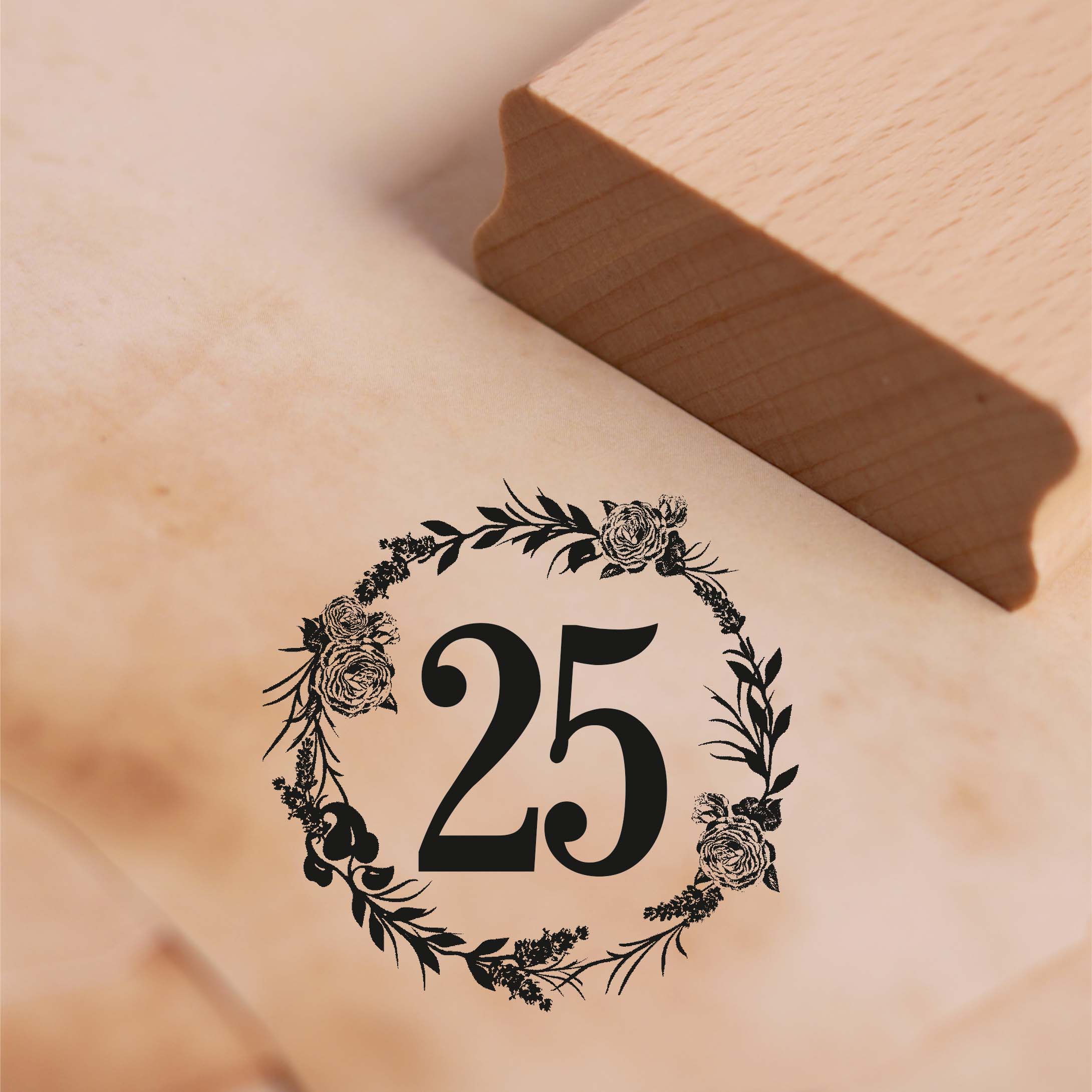 Motivstempel Jubiläum 25 Jahre Geburtstag Vintage Kranz Rosen Stempel 48 x 48 mm