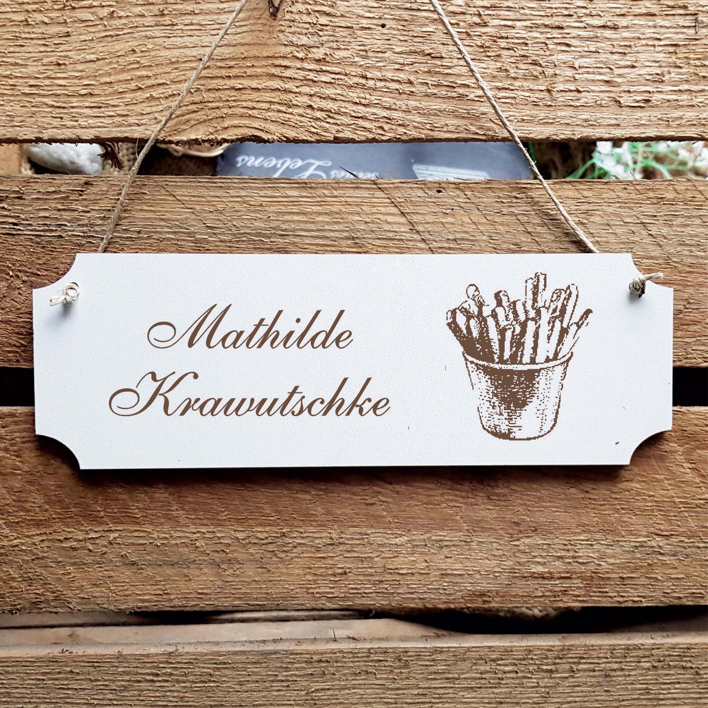 Schild « Pommes Frites » Namensschild Türschild zum Anhängen - 20 x 6,7 cm