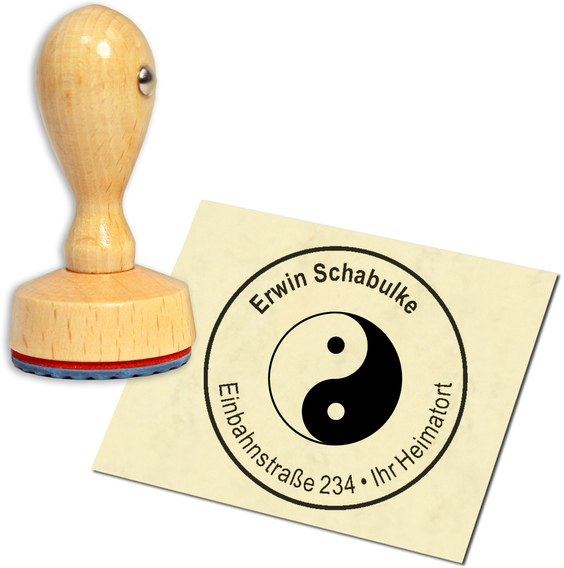 Stempel Adressstempel Holzstempel - Yin und Yang - rund 40mm