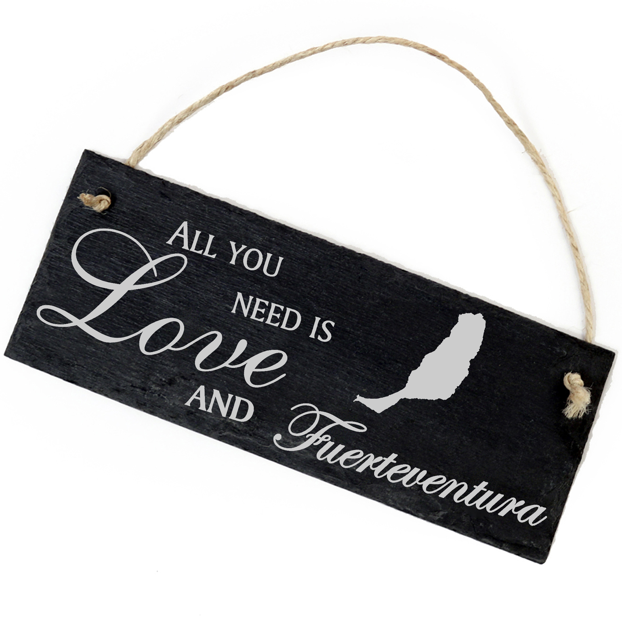 Schiefertafel Deko Insel Fuerteventura Schild 22 x 8 cm - All you need is Love and Fuerteventura