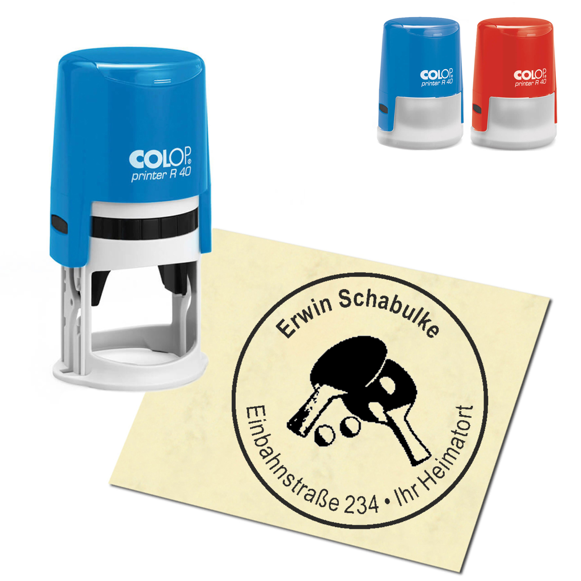 Stempel Adressstempel personalisiert - Tischtennis - rund &empty; 40mm