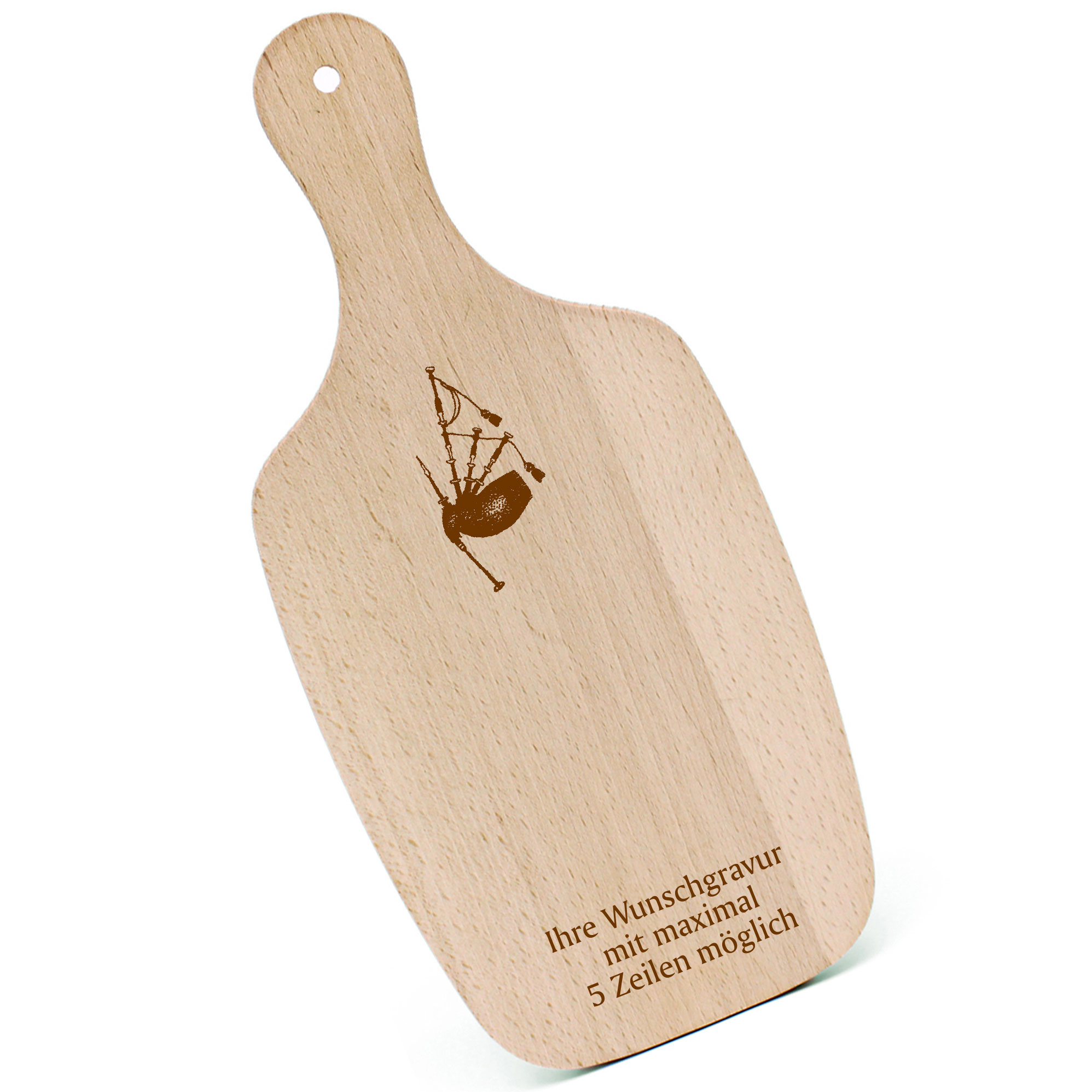 Schneidebrett Frühstücksbrettchen - Dudelsack - mit Griff 330x150mm