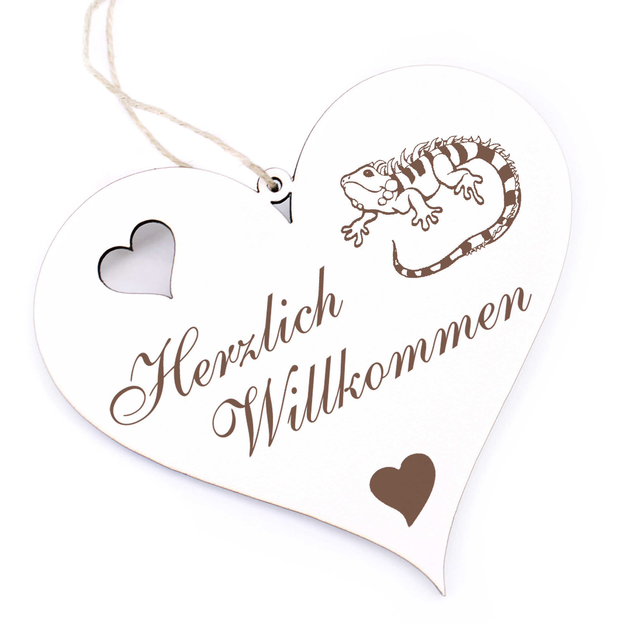 Herzlich Willkommen Schild - Leguan - Deko Herz Holz
