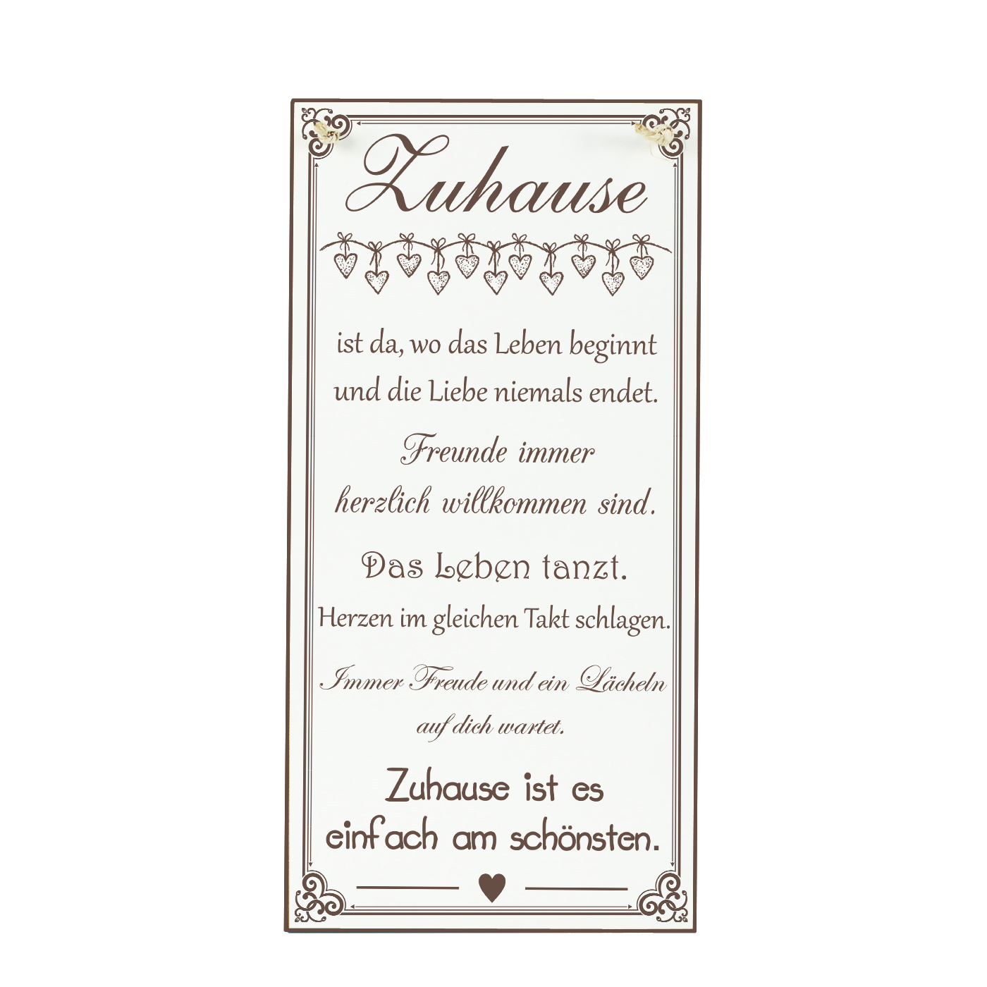 Schild Zuhause Spruch mit Motiv Herzen - Vintage Dekoschild Türschild  10 x 20 cm