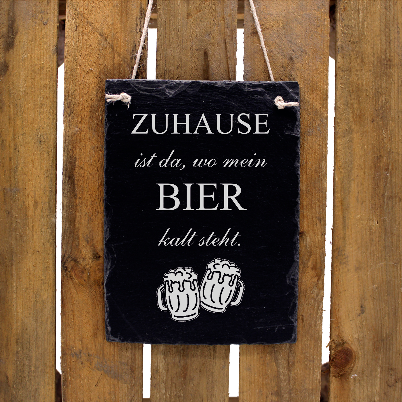 Schiefertafel Zuhause ist da, wo mein BIER kalt steht - Schild hochkant 16x22 cm