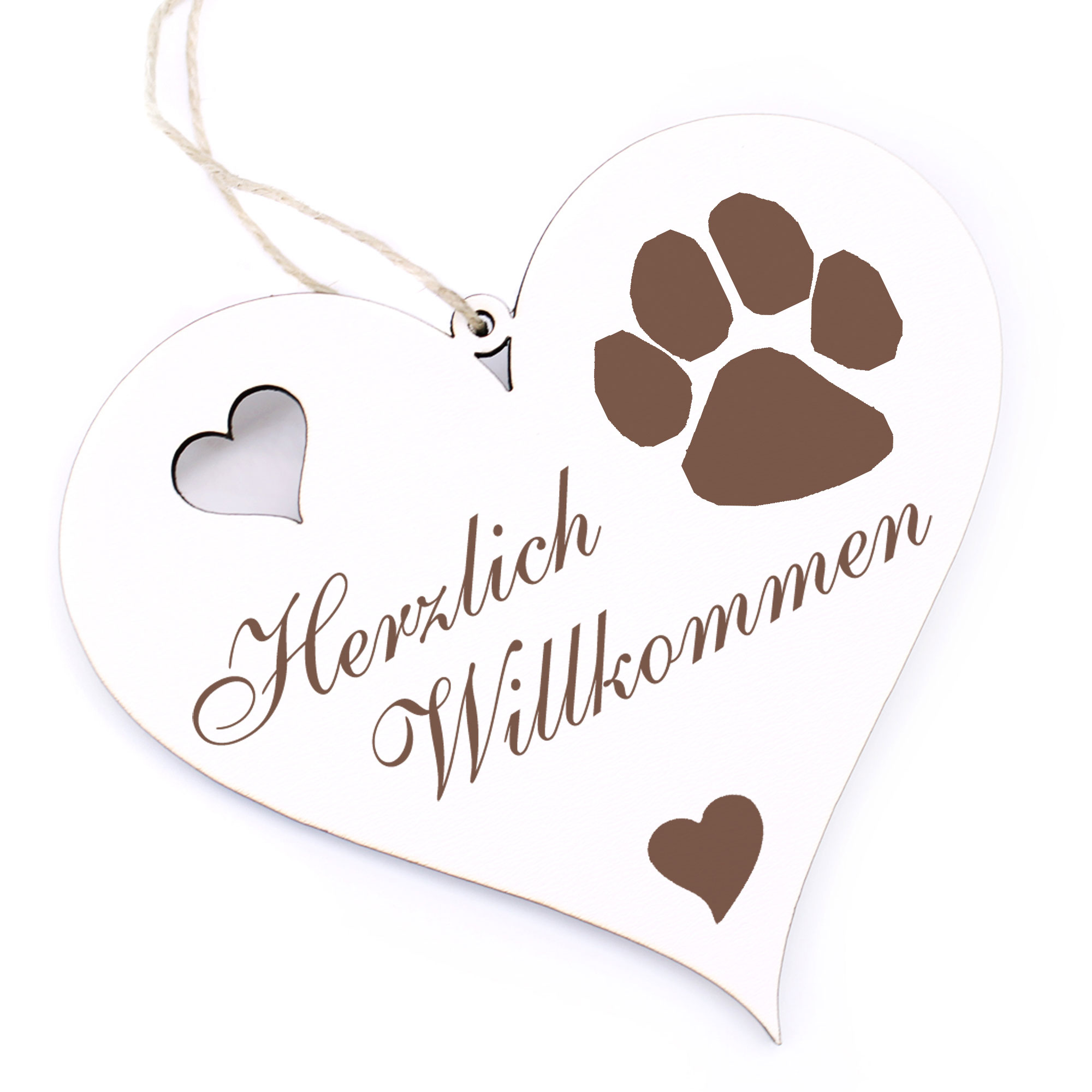 Herzlich Willkommen Schild - Tatze - Deko Herz Holz