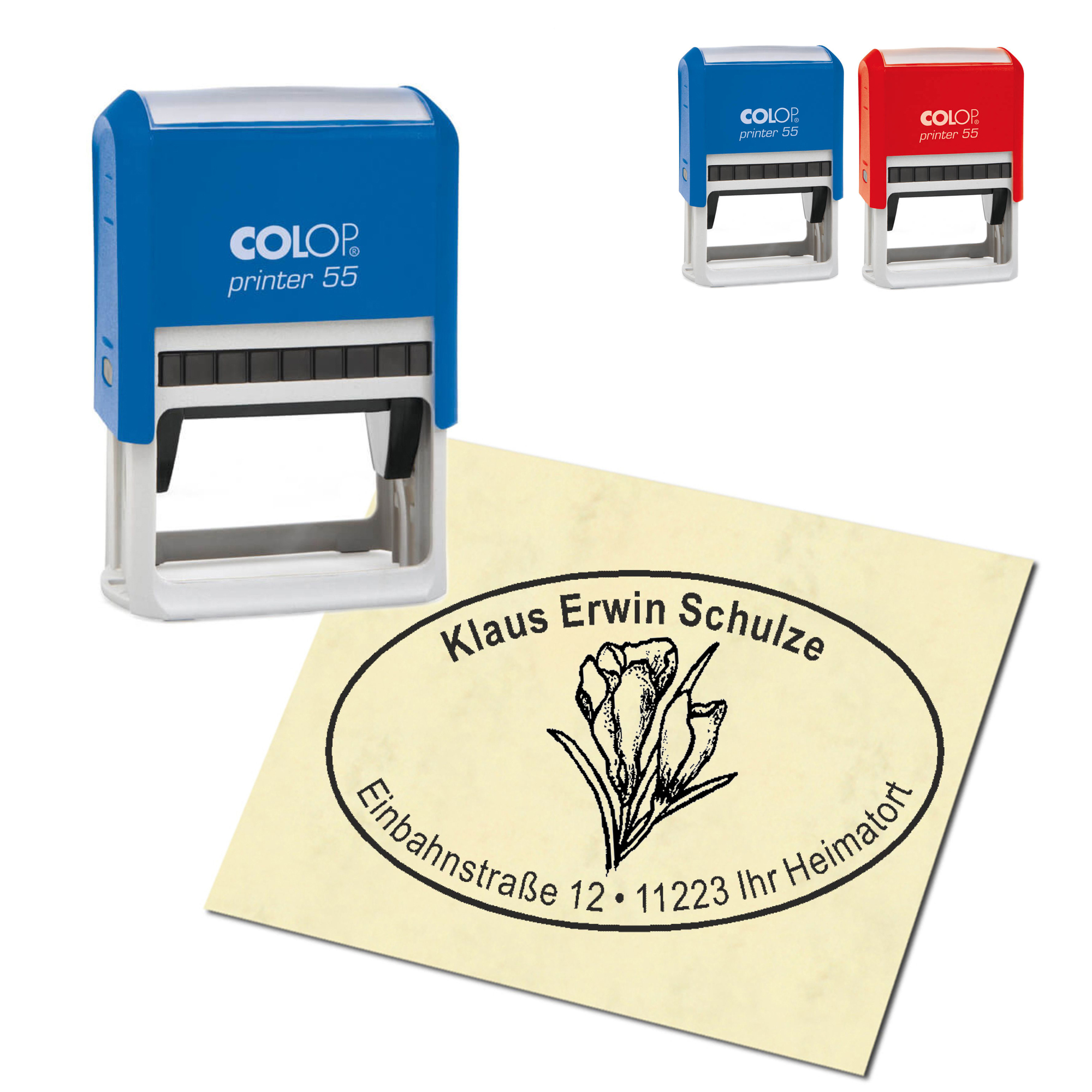 Adressstempel personalisiert Stempel - Krokus - oval 59 x 39 mm