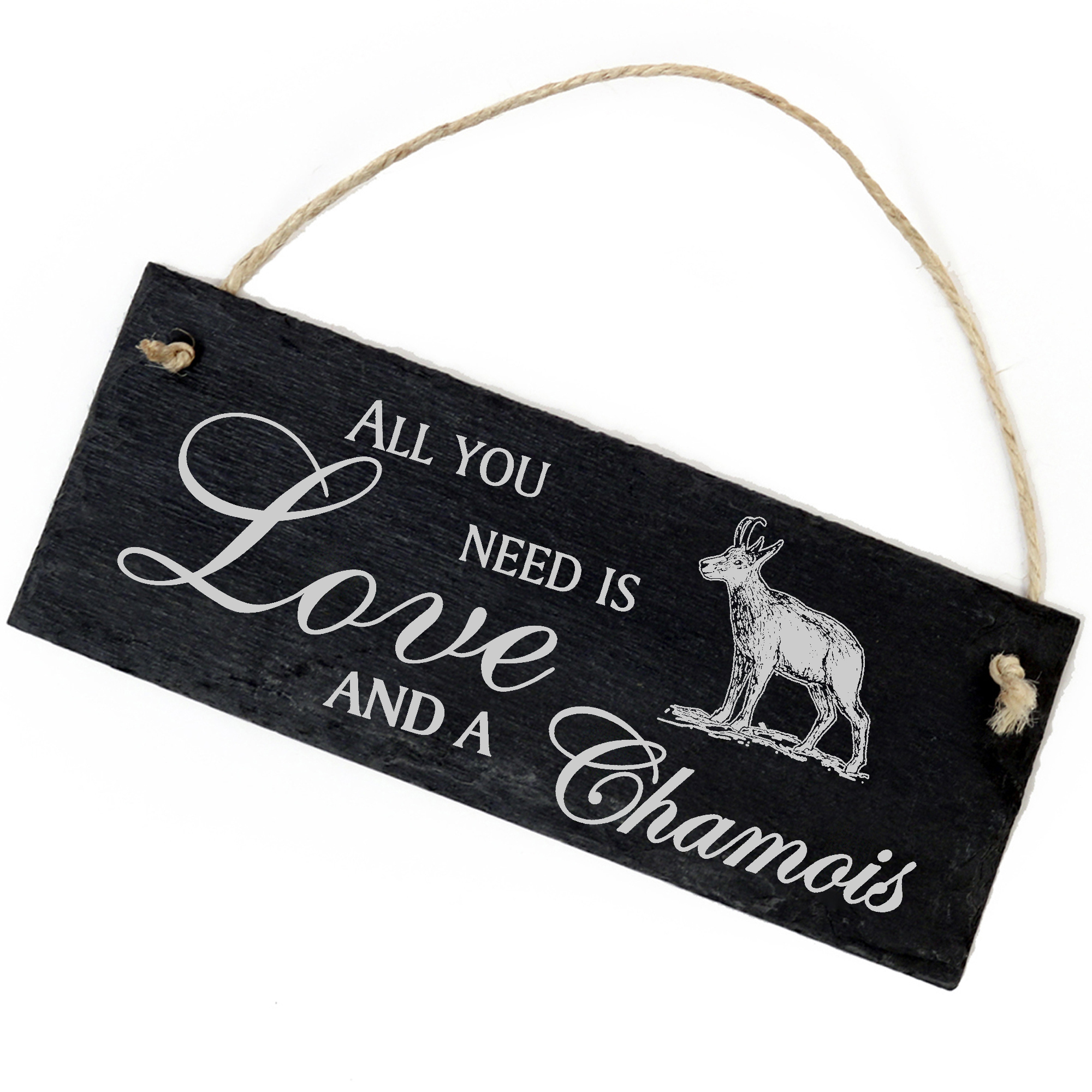 Schiefertafel Deko Gemse Schild 22 x 8 cm - All you need is Love and a Chamois