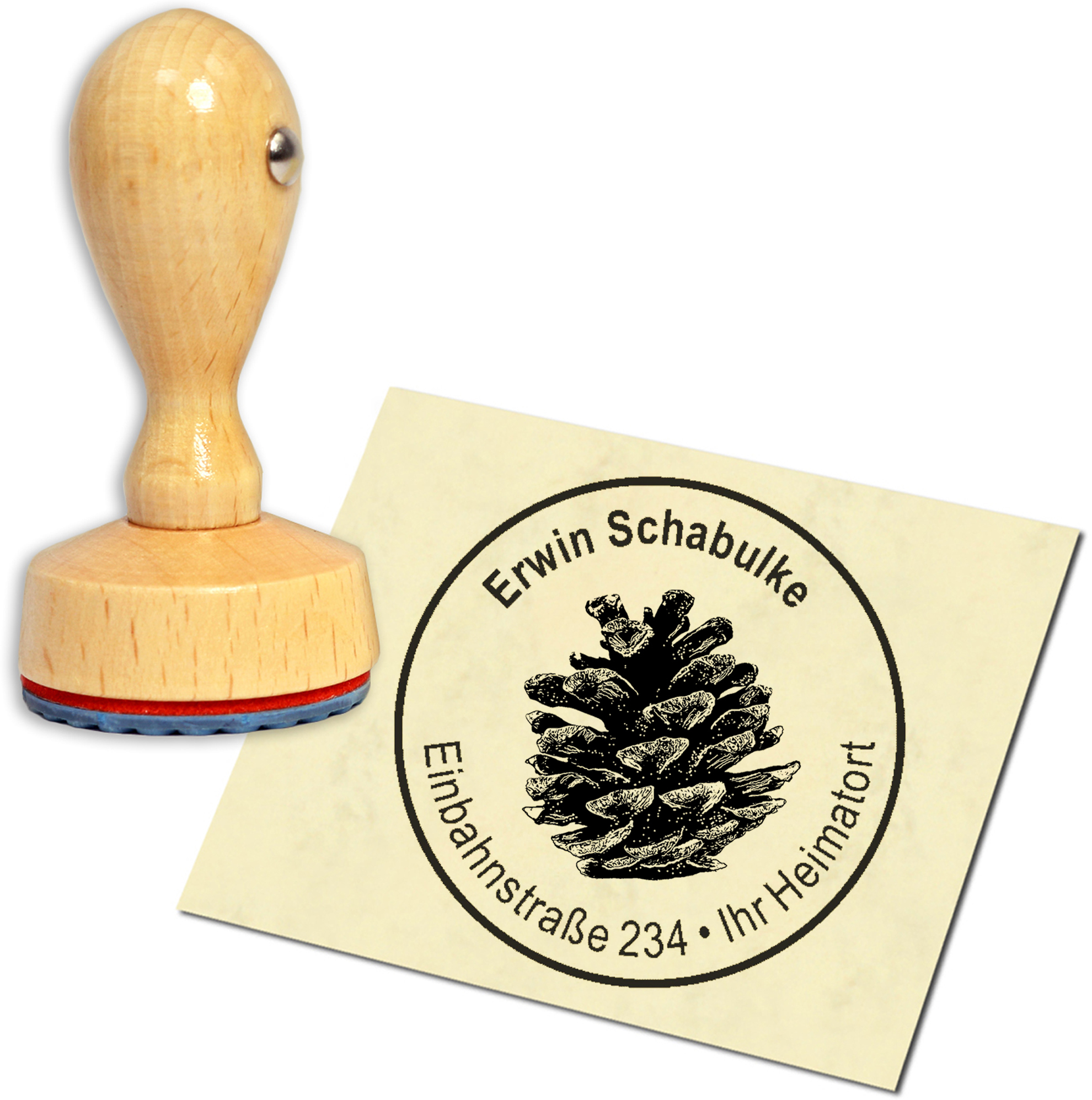 Stempel Adressstempel Holzstempel - Zapfen - rund 40mm