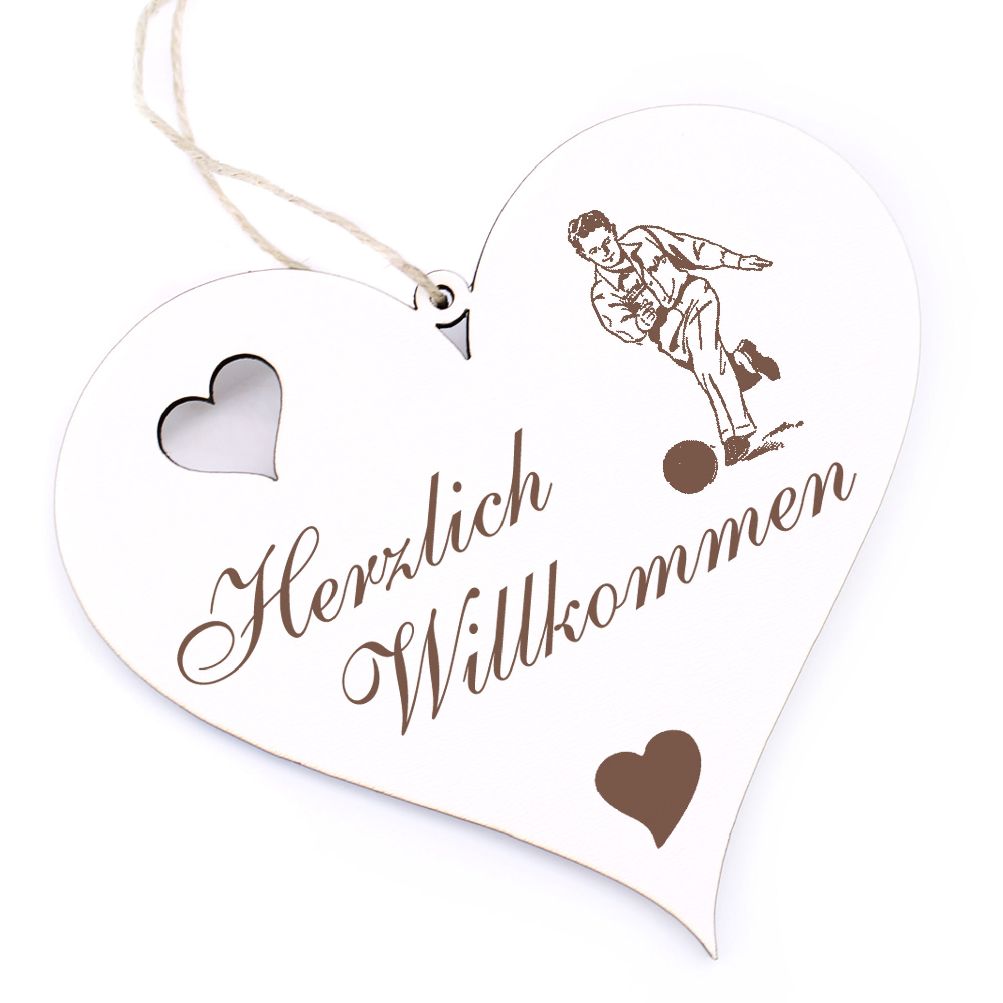 Herzlich Willkommen Schild - Bowling - Deko Herz Holz