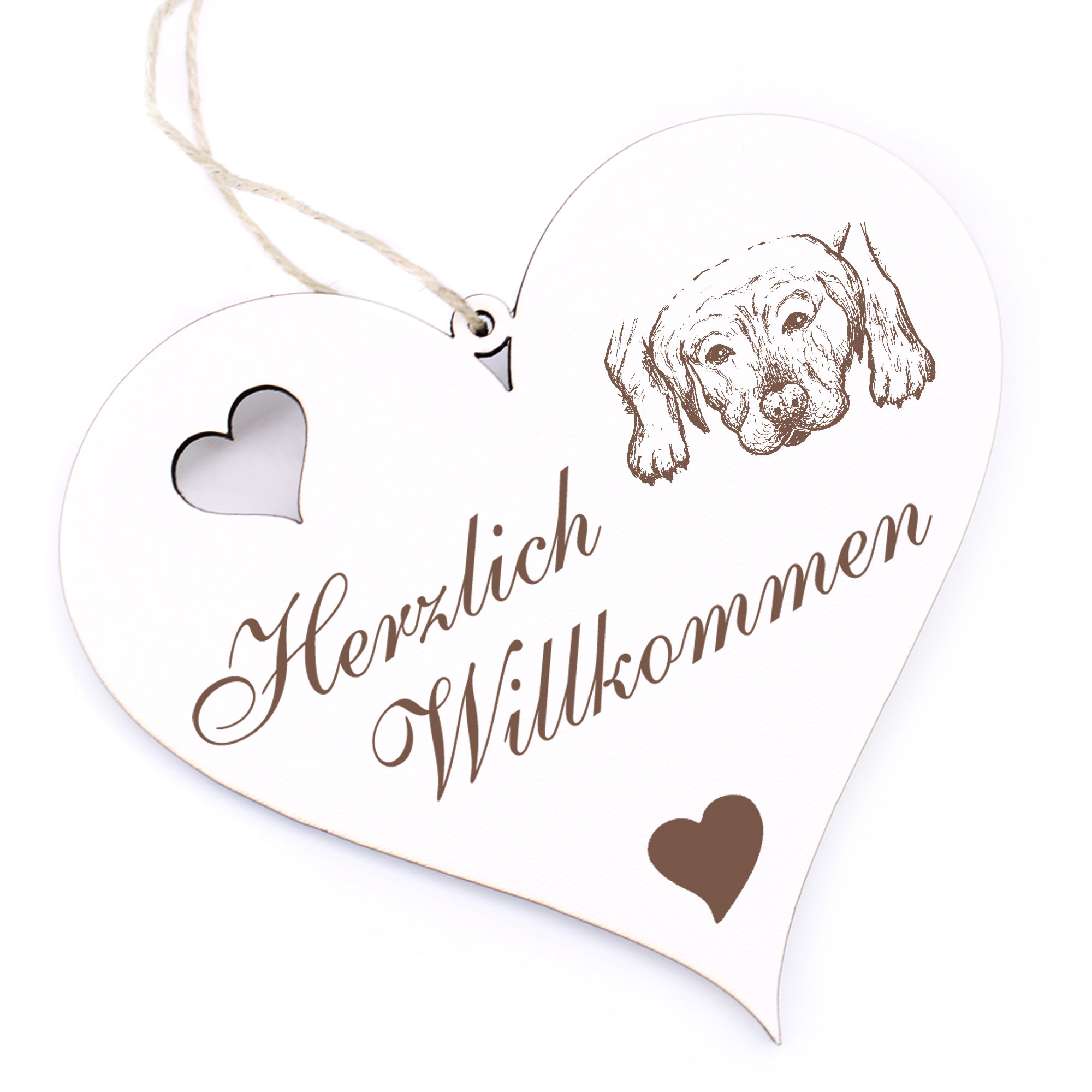 Herzlich Willkommen Schild - Labrador Retriever - Deko Herz Holz