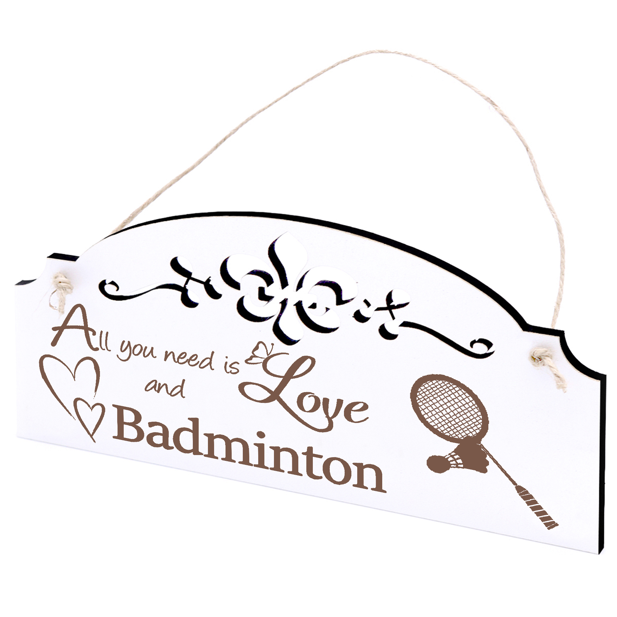 Schild Badmintonschläger Deko 20x10cm - All you need is Love and Badminton - Holz