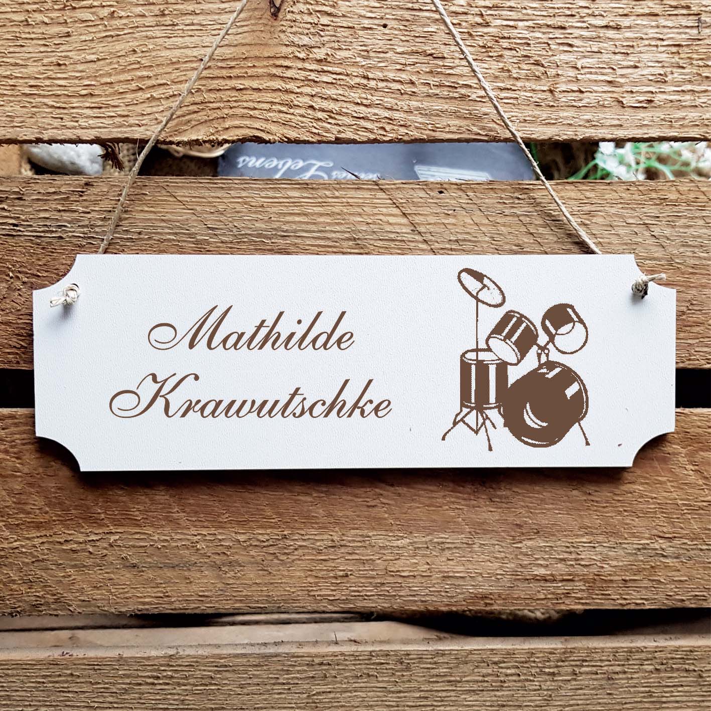 Schild « Schlagzeug » Namensschild Türschild zum Anhängen - 20 x 6,7 cm