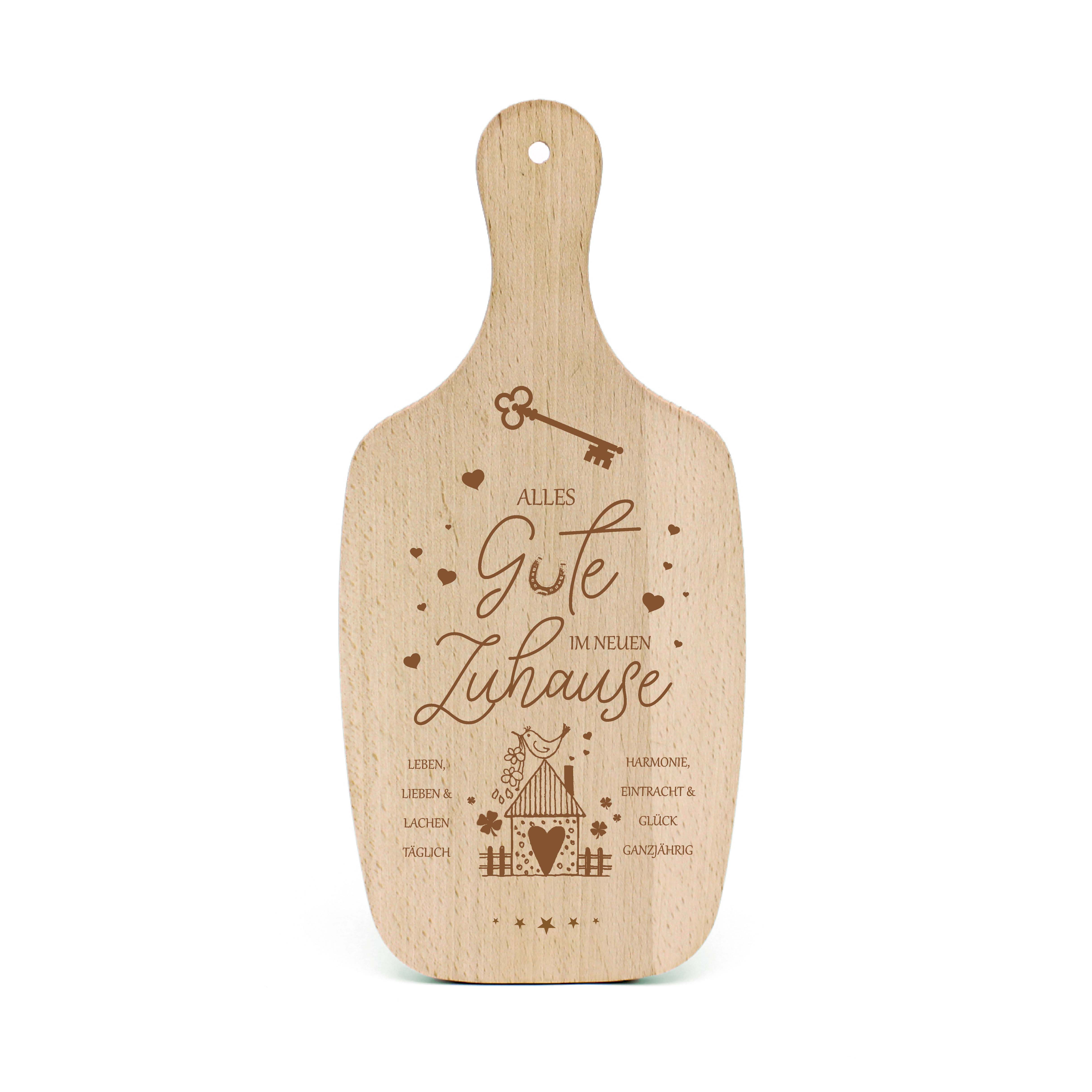 Geschenk zum Einzug Schneidebrett graviert Alles Gute im neuen Zuhause Neus Haus Richtfest 34x15cm