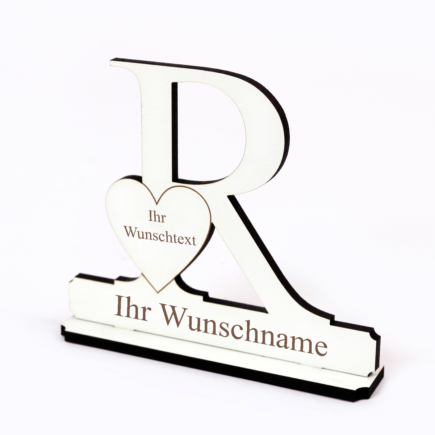 Buchstabe R mit Herz - Name und Wunschgravur - Schild zum Hinstellen
