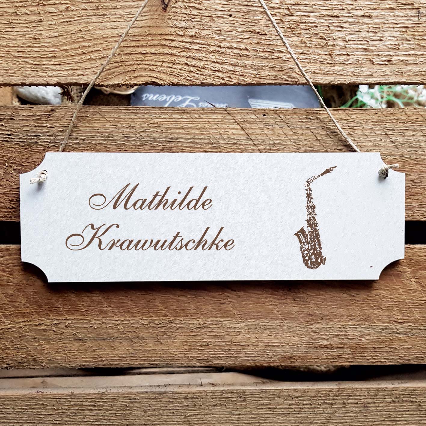 Schild « Saxophon » Namensschild Türschild zum Anhängen - 20 x 6,7 cm