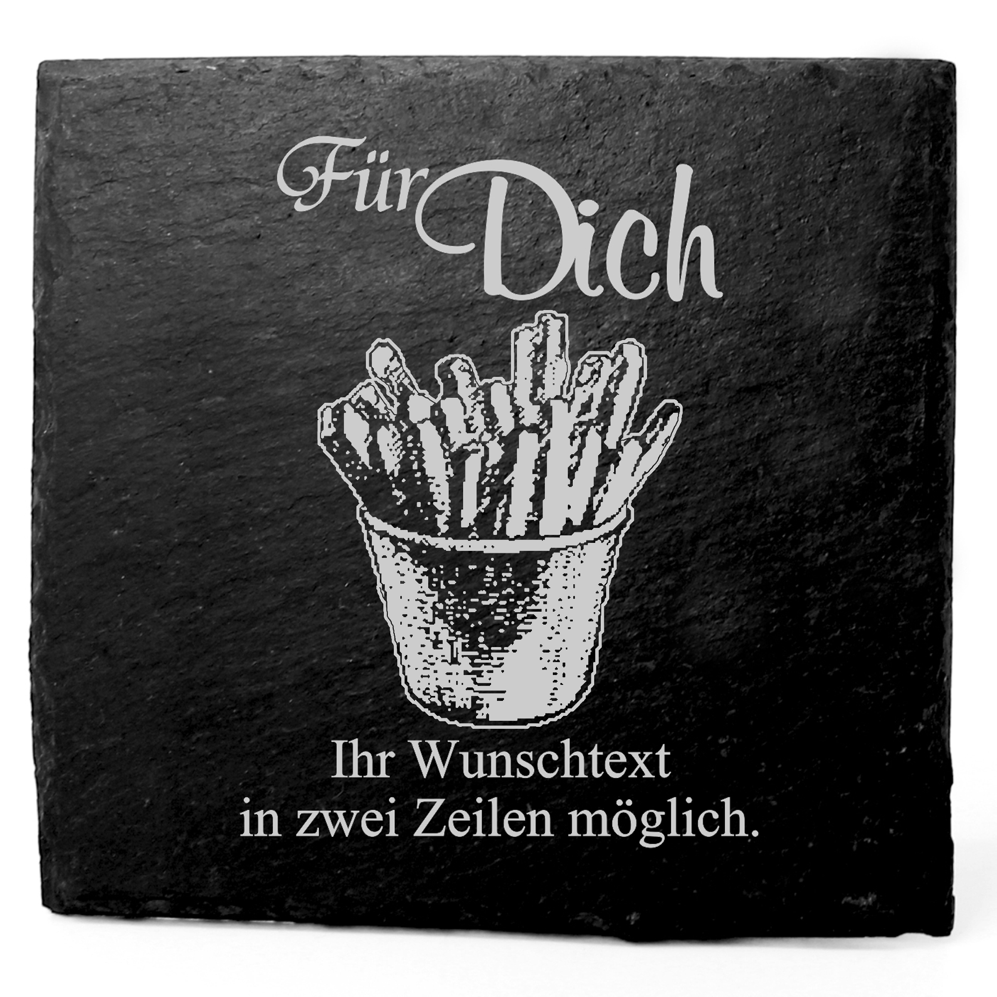 Deko Schiefer Untersetzer personalisiert Pommes - Für Dich - 11x11cm