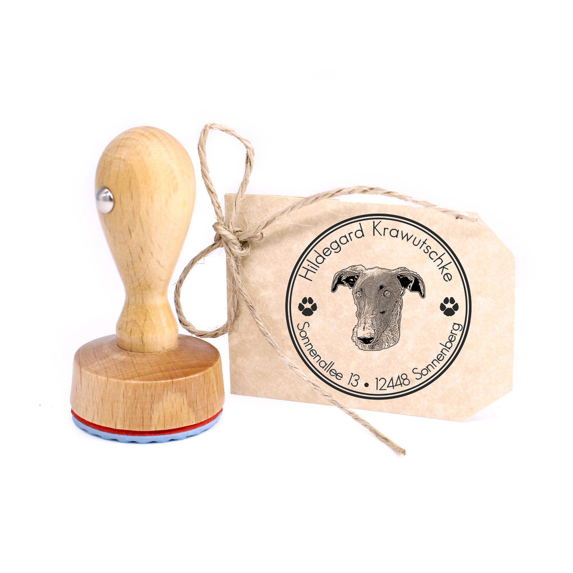 Stempel personalisiert Galgo Español Hund Hunde rund 40mm Adressstempel Holzstempel