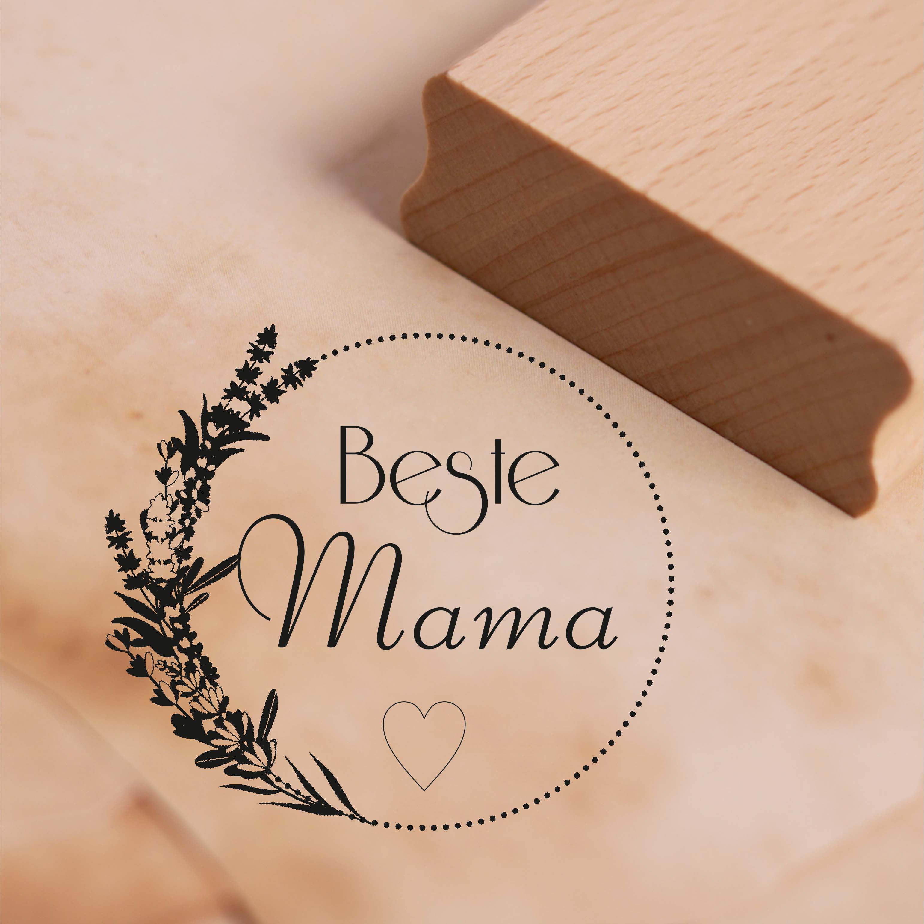 Motivstempel Beste Mama - Punkte Kranz Flieder Blumen Herz Stempel 48 x 45 mm