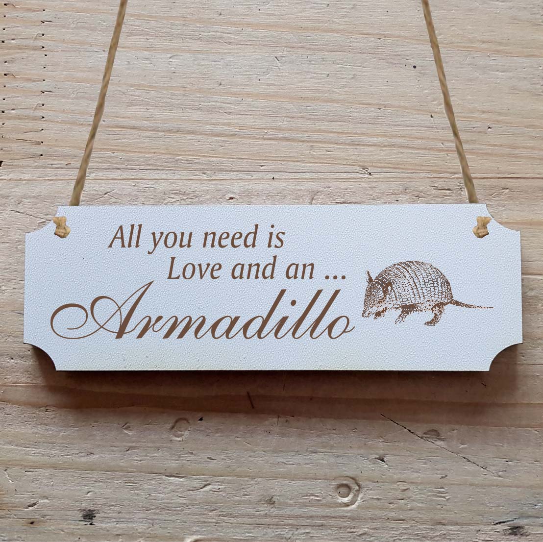 Dekoschild « All you need is Love and an Armadillo » Gürteltier