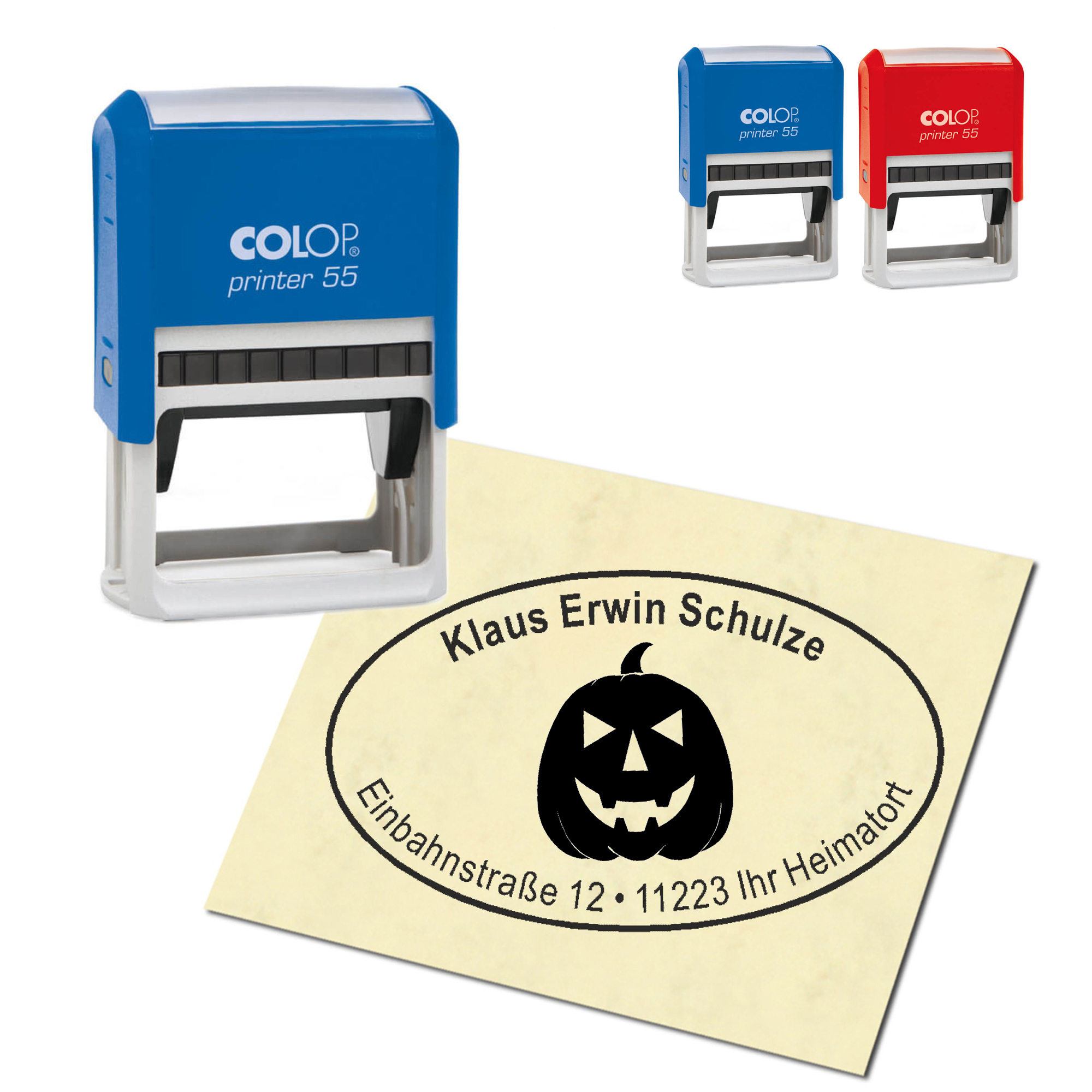 Adressstempel personalisiert Stempel - Halloween Kürbiskopf - oval 59 x 39 mm