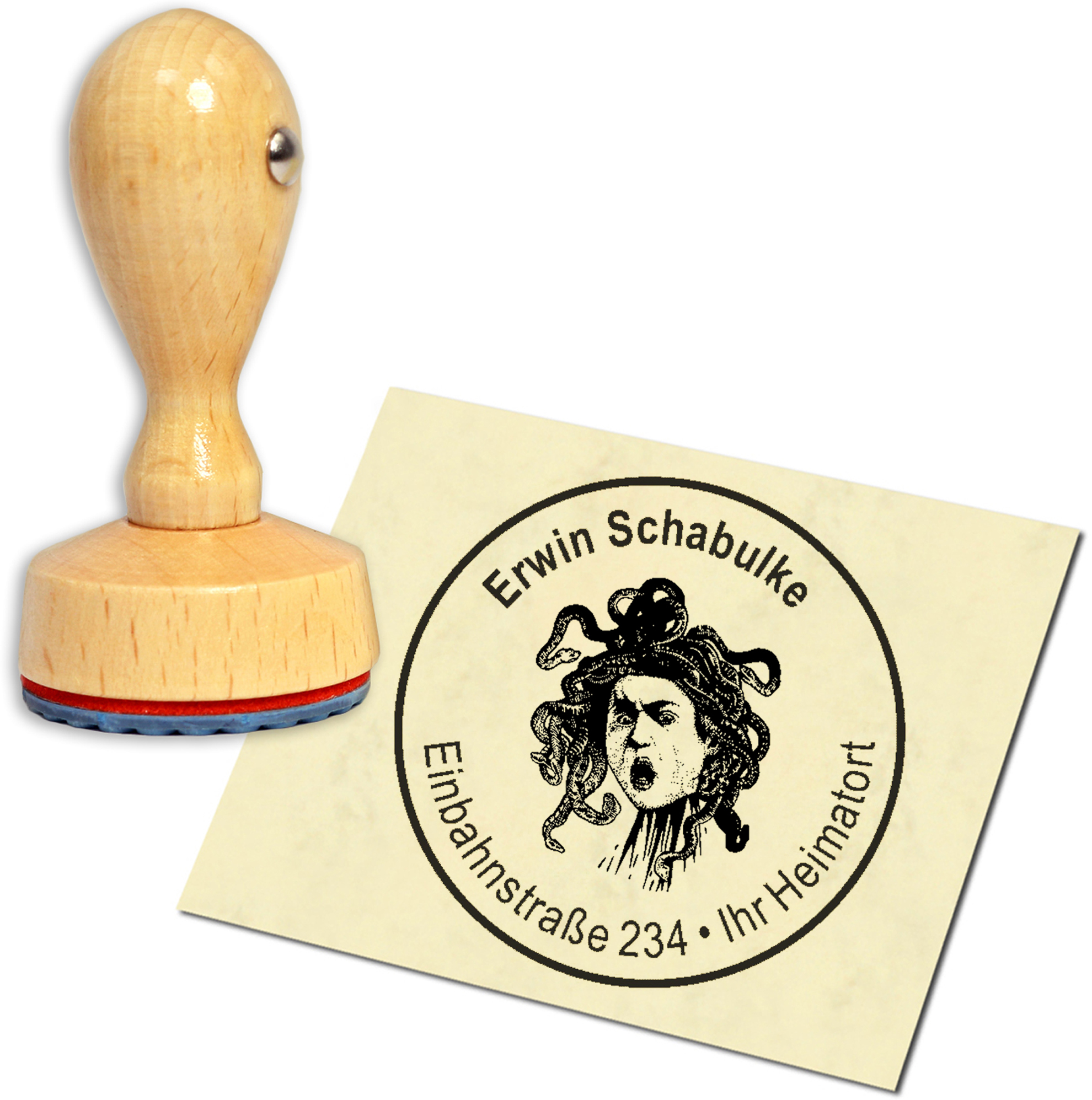 Stempel Adressstempel Holzstempel - Medusa - rund 40mm