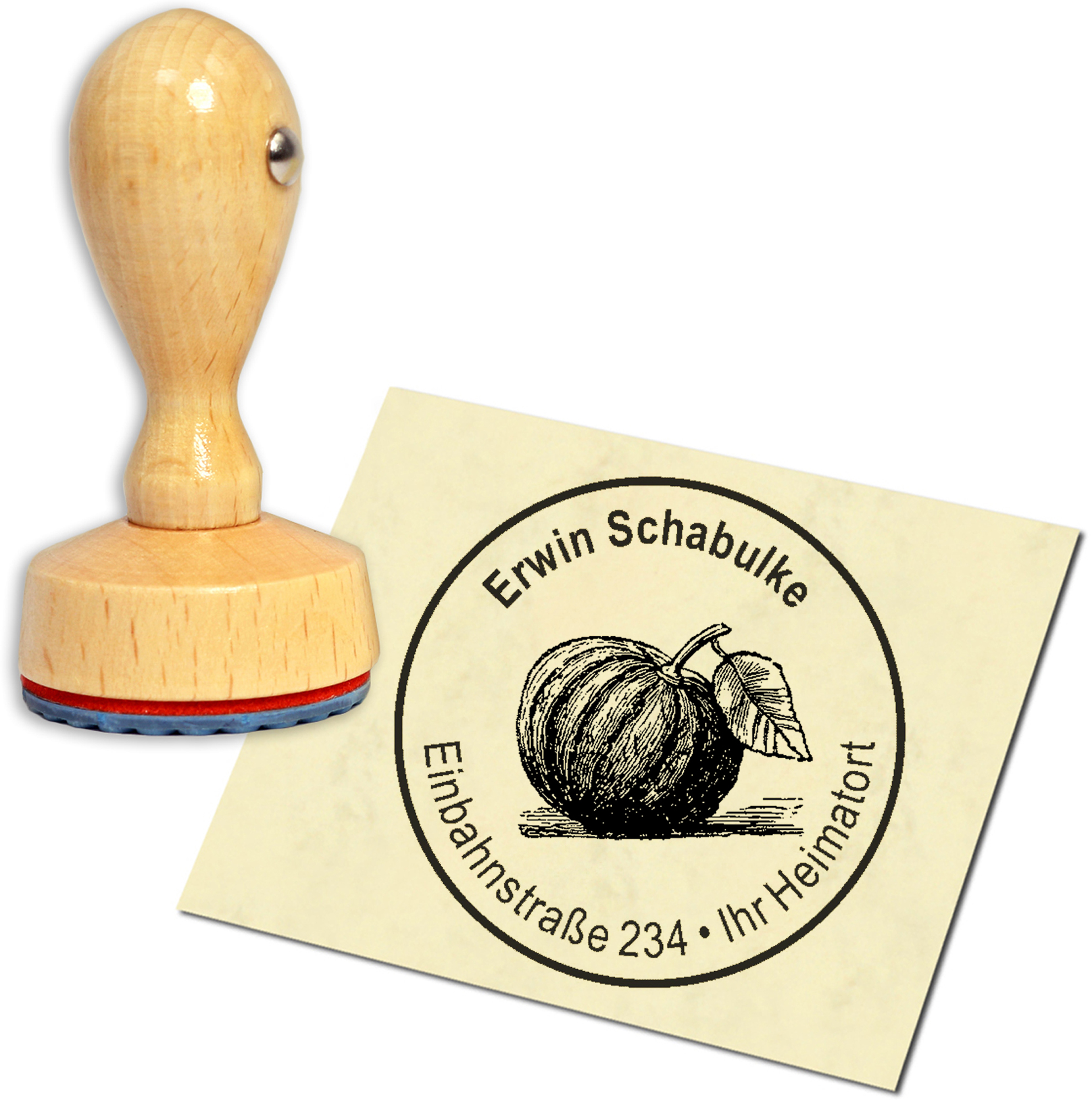 Stempel Adressstempel Holzstempel - Kürbis - rund 40mm