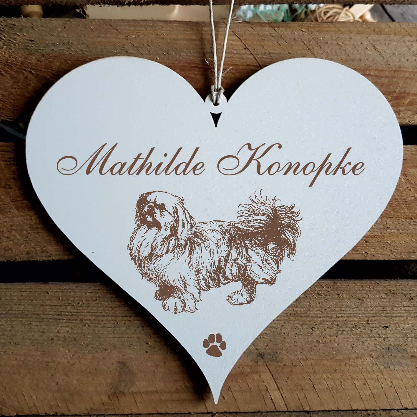 Herz Schild « Pekingese » mit Namen - Türschild zum Anhängen