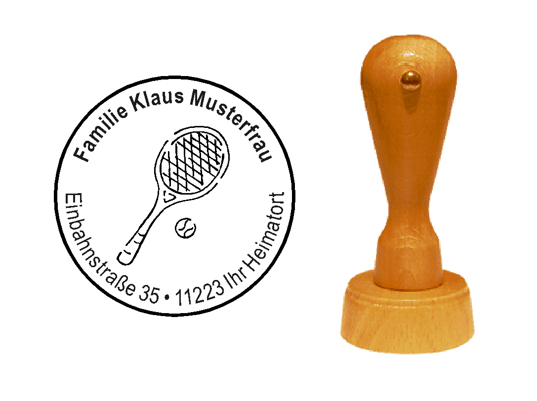 « Tennis » Holzstempel mit persönlichem Wunschtext