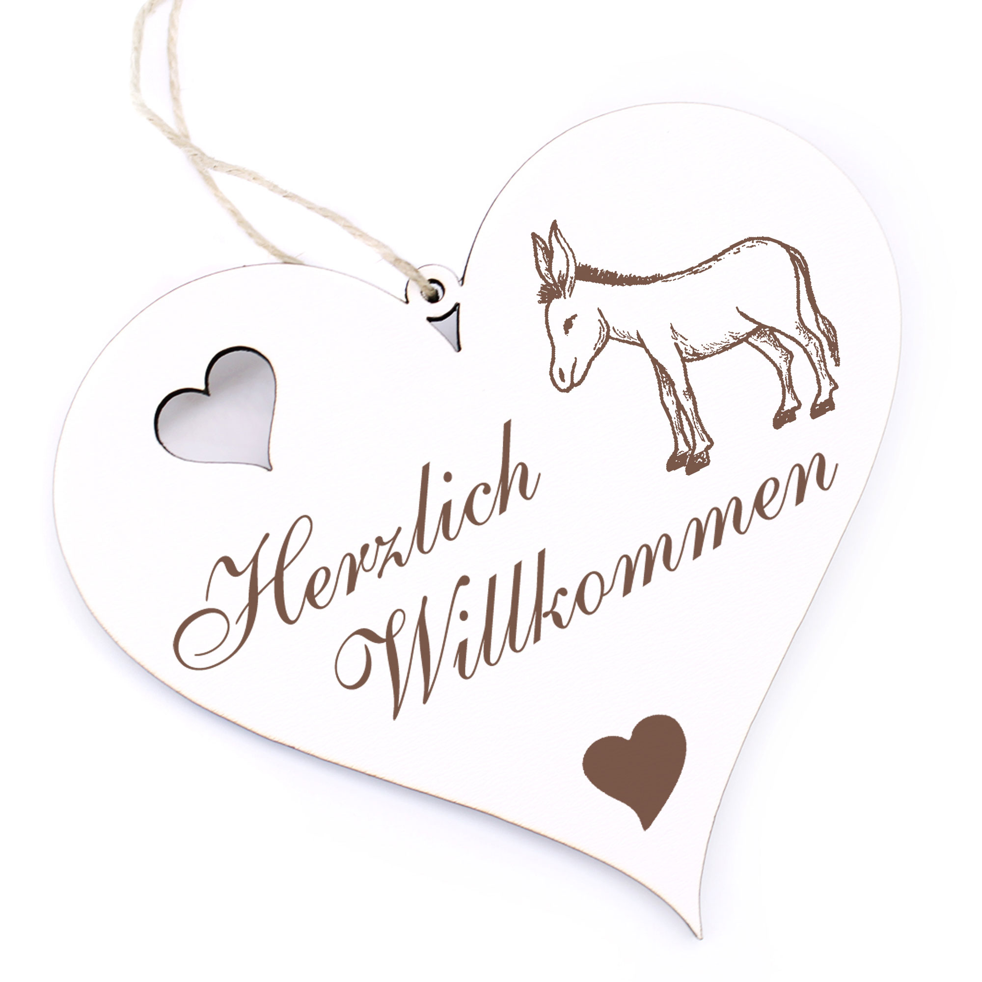 Herzlich Willkommen Schild - niedlicher Esel - Deko Herz Holz
