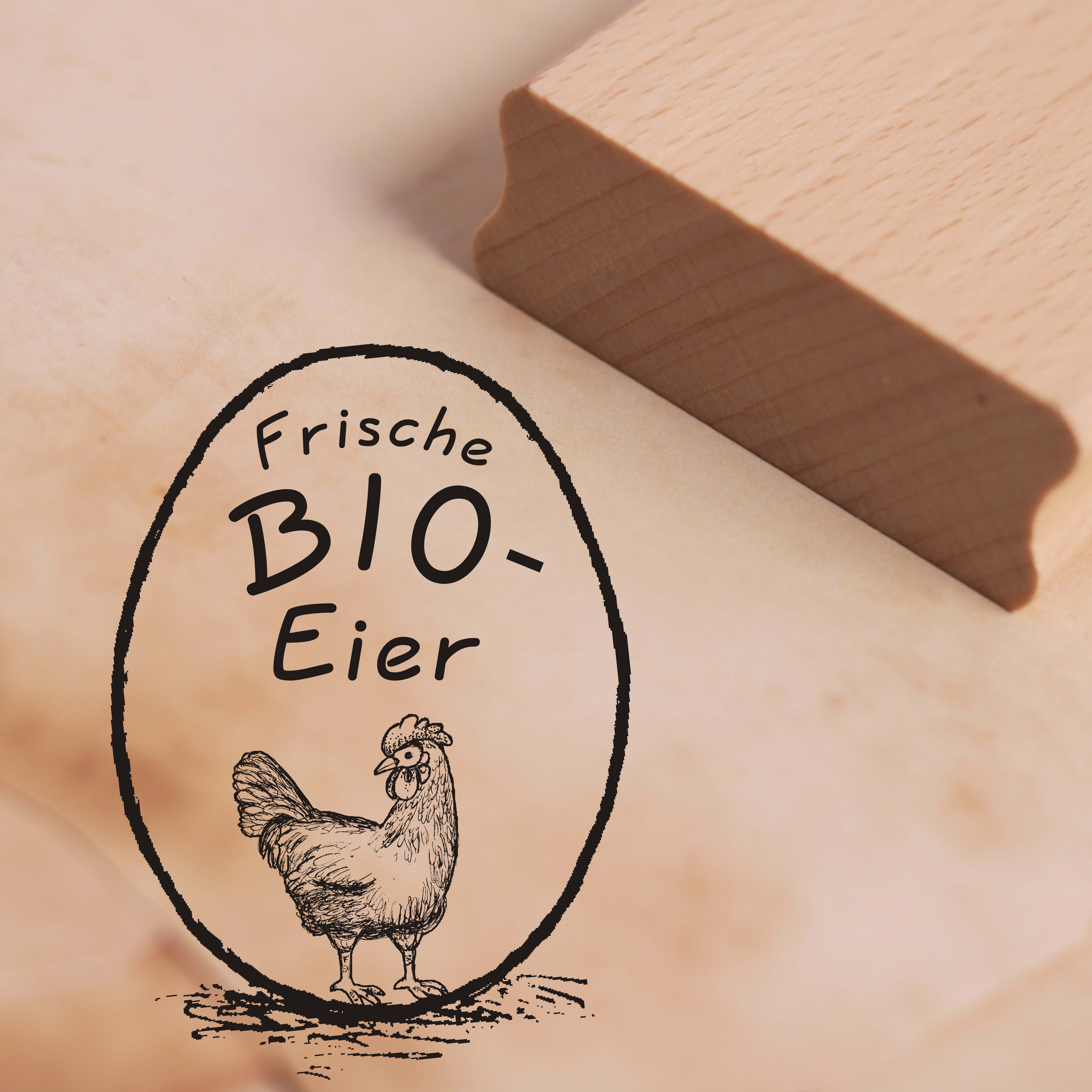 Motivstempel Frische Bio Eier Stempel Henne 28mm x 38mm